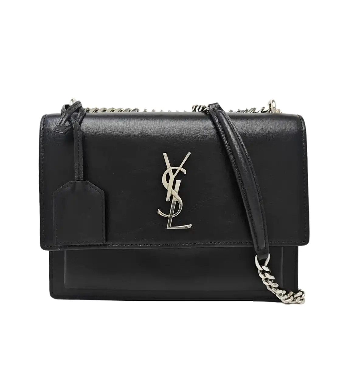 Saint Laurent Paris Ysl Sunset Medium Black Cowhide Leather 日落bag Shoulder Bag C, Women's