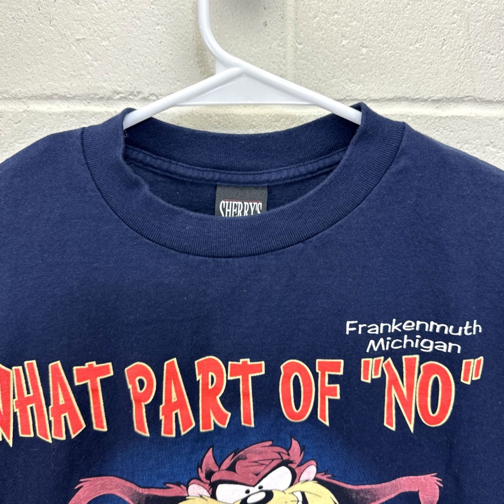 Vintage VINTAGE 1996 Taz T Shirt What Part of No Dont You Understand Large Print T-Shirt Men L Blue Cotton Graphic Print 90s Cartoon USA Hoodie? Size US L / EU 52-54 / 3 - 4 Thumbnail
