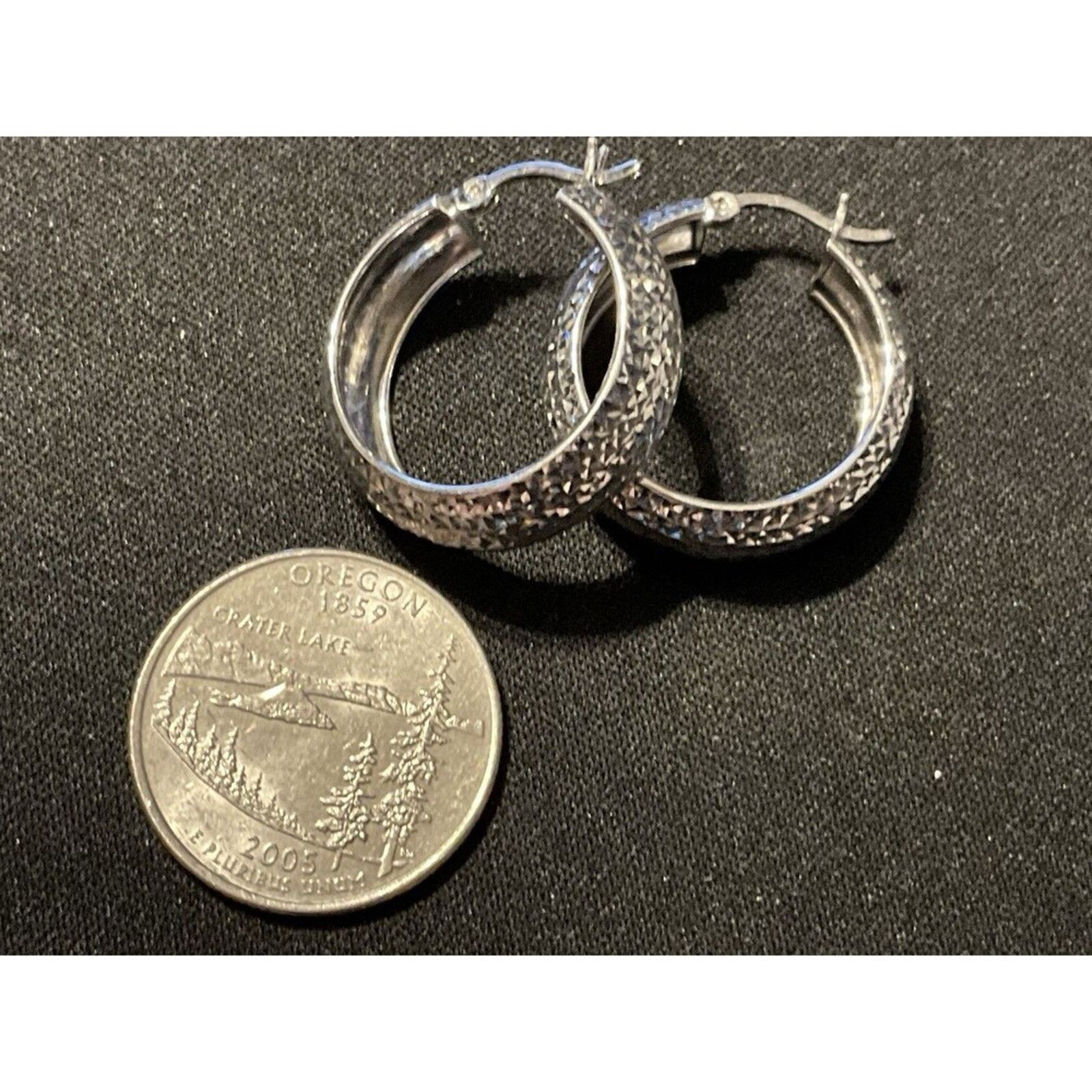 Other 925 Textured Pierced Hoops Very Light Weight Size ONE SIZE - 3 Thumbnail