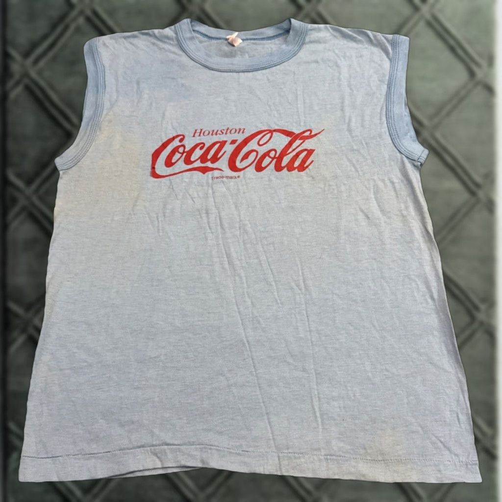 Vintage VINTAGE Coca-Cola Tank Top T-Shirt Sleeveless Blue L Unisex Adults 1970s Pop Houston TX Size US L / EU 52-54 / 3 - 1 Thumbnail