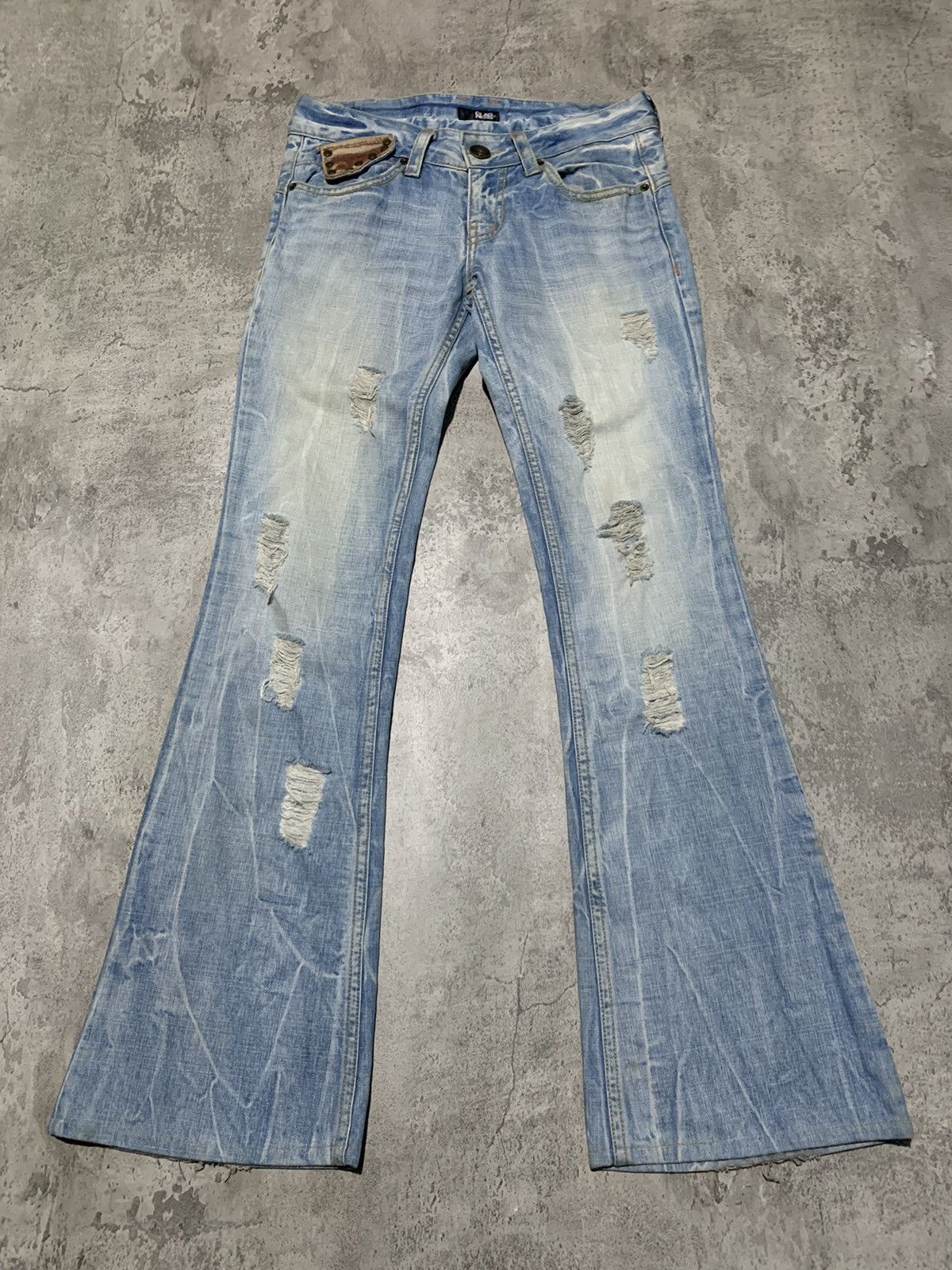 Isamu Katayama Backlash 2000s Glad News cowhide leather pocket ripped flare jeans Size US 29 - 4 Thumbnail