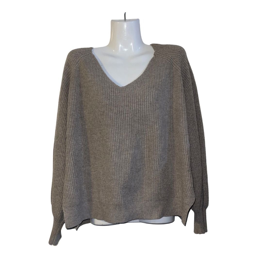 Lulus Ribbed VNeck Oversized Relaxed Pullover Sweater Large Casual Size L / US 10 / IT 46 - 1 Thumbnail