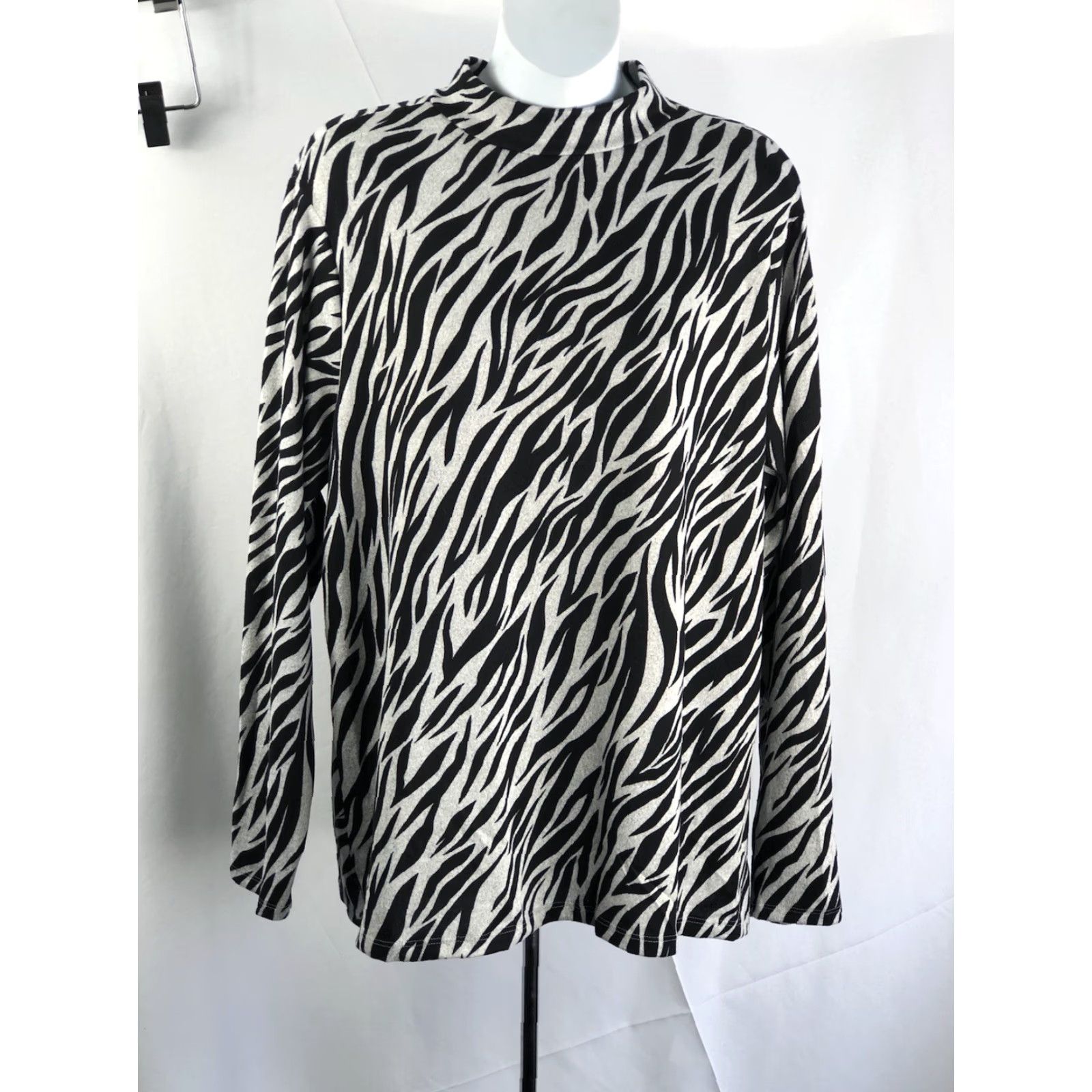 Vintage Terra & Sky Mock Neck Sweater 1X Black Gray Zebra Long Sleeve Light Knit Size XL / US 12-14 / IT 48-50 - 5 Thumbnail