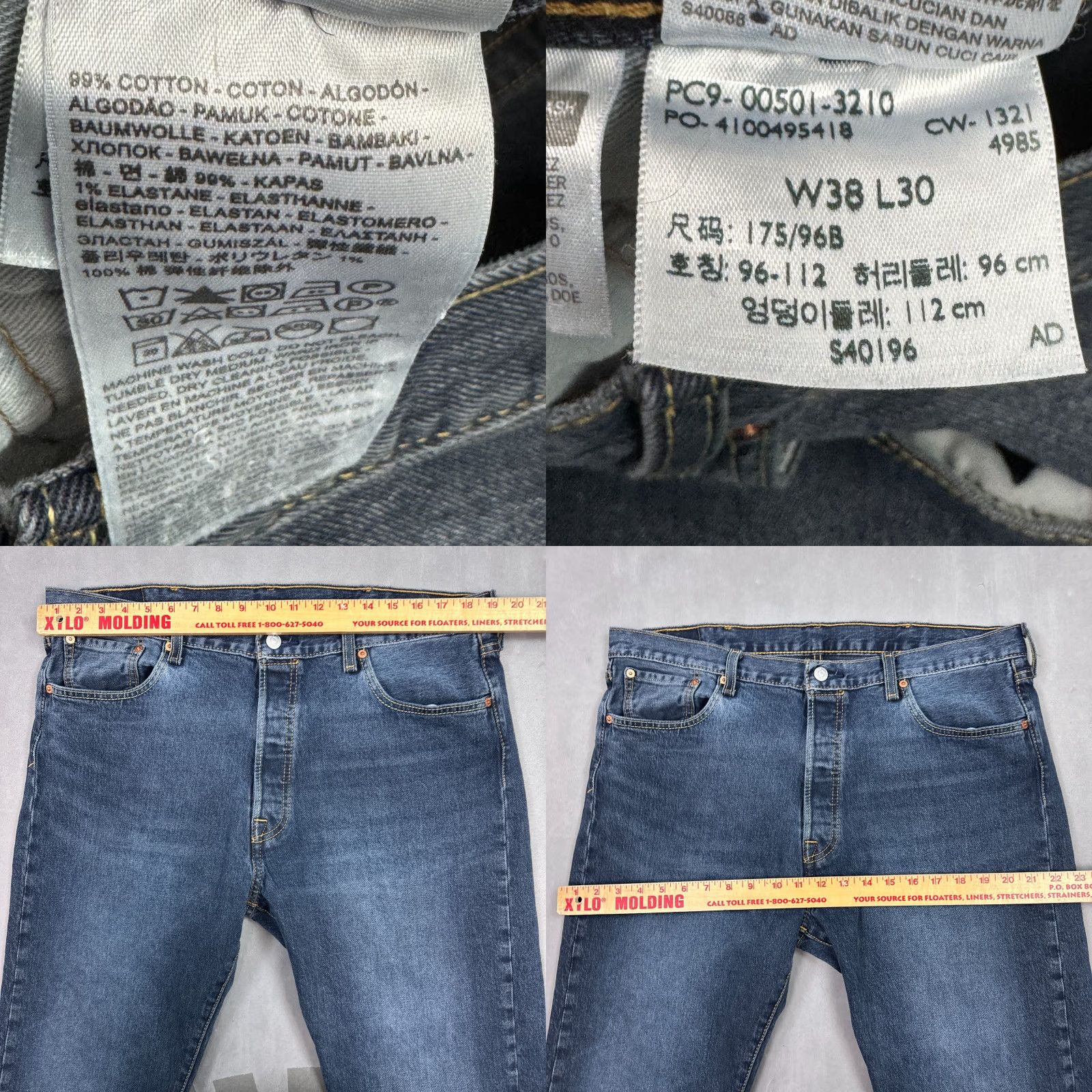 Levi's Levi's 501 Jeans Mens 38x30 Blue Button Fly Denim Pants Faded Dark Stretch Work Jeans Size US 38 / EU 54 - 8 Thumbnail
