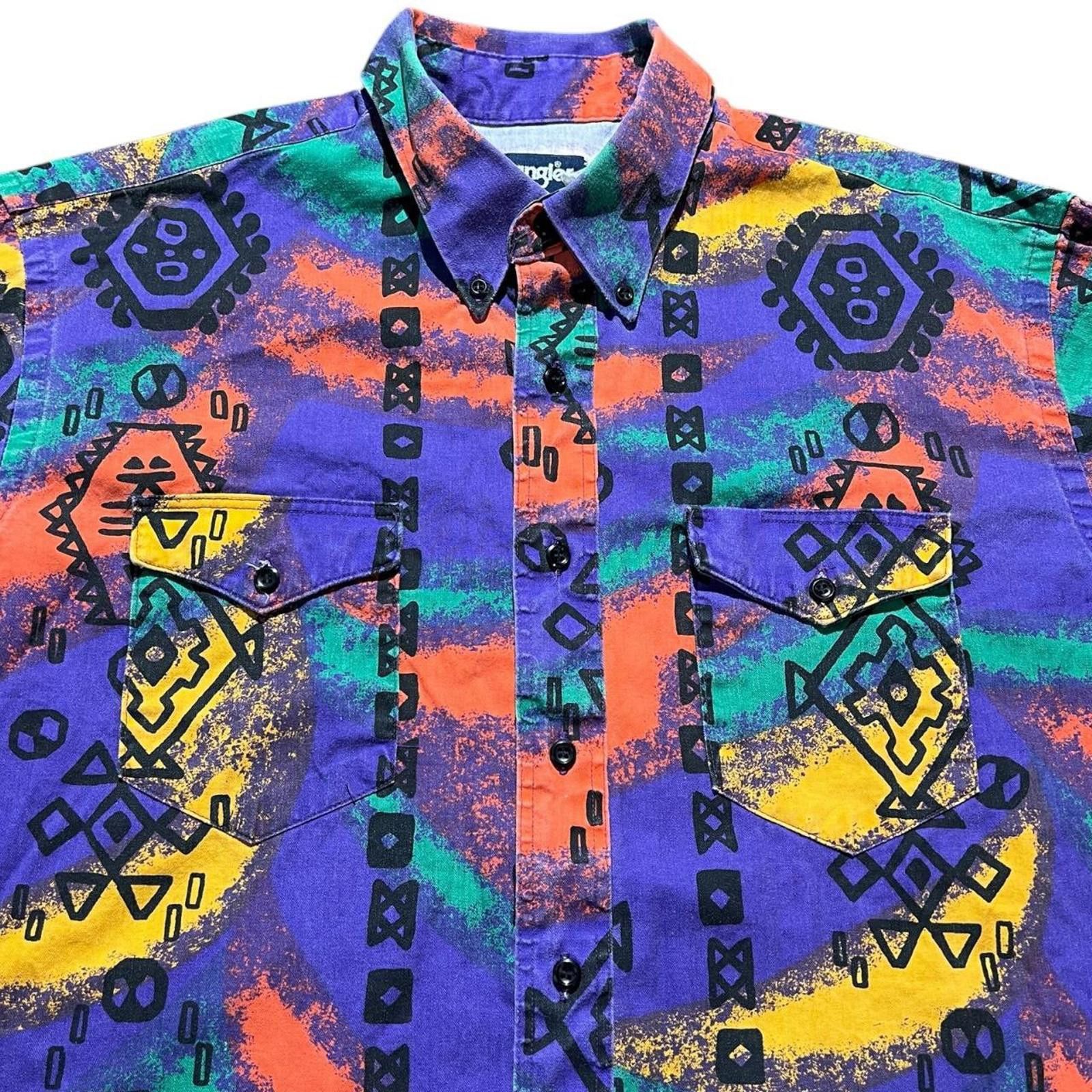 Wrangler Vintage Wrangler South Western Purple Aztec Cowboy Shirt Size US XL / EU 56 / 4 - 3 Thumbnail