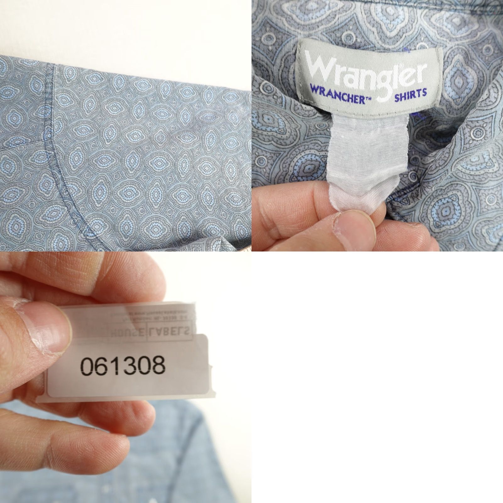 Wrangler Wrangler Wrancher Shirt Mens Large Blue Western Pearl Snap Paisley Rodeo Cowboy Size US L / EU 52-54 / 3 - 8 Thumbnail