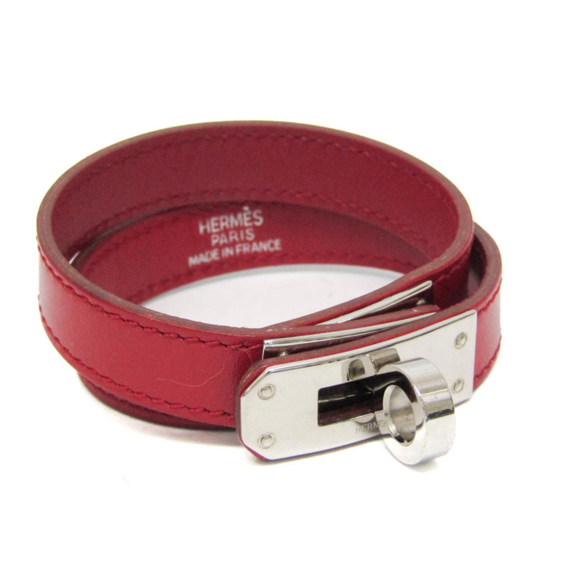 Hermes Hermes Kelly DOUBLE TOUR Leather,Metal Bangle Red Color,Silver Size ONE SIZE - 1 Thumbnail