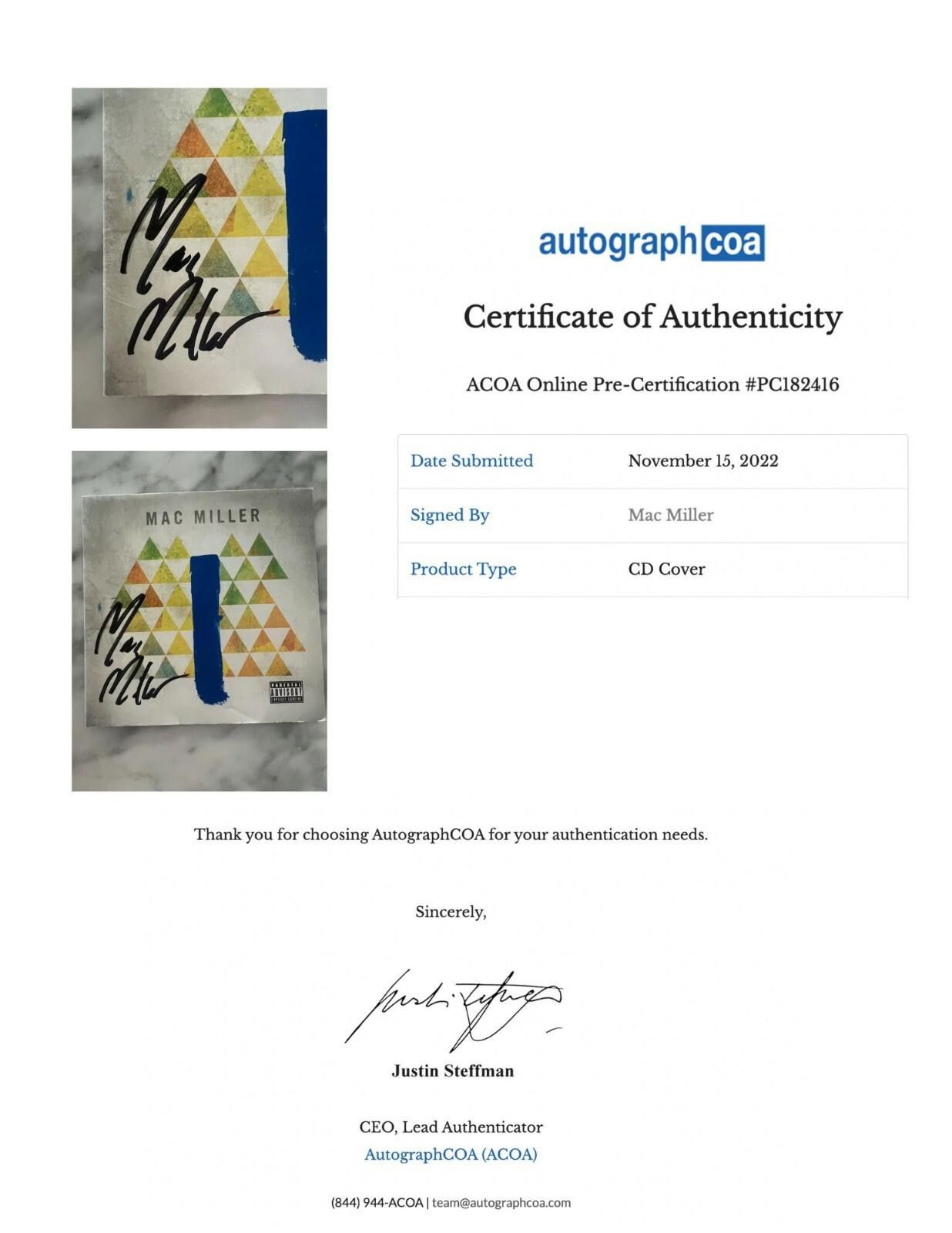Designer MAC MILLER SIGNED BLUE SLIDE PARK CD AUTOGRAPHED - COA Size ONE SIZE - 4 Thumbnail