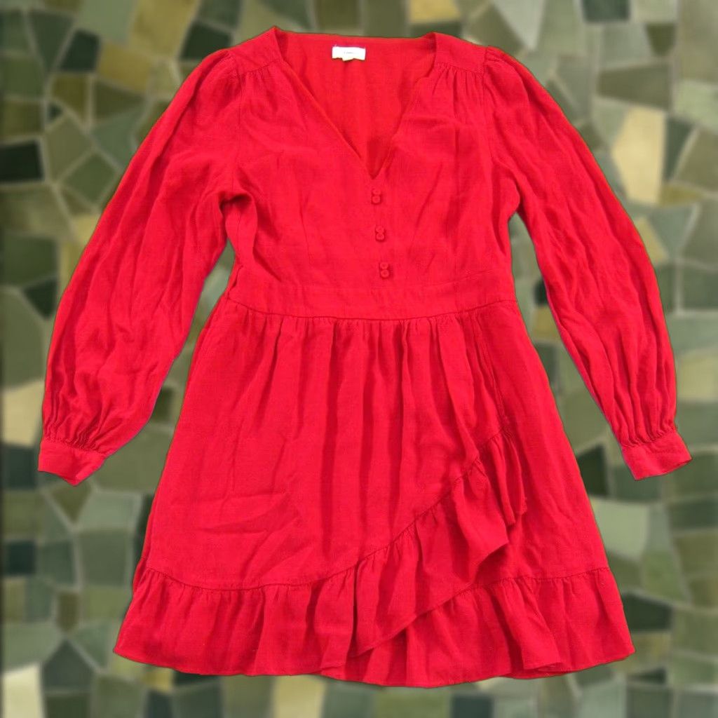 Vintage a loves a Red Dress Midi Wrap V-Neck Long Sleeve 100% Rayon Medium Womens Size M / US 6-8 / IT 42-44 - 1 Thumbnail