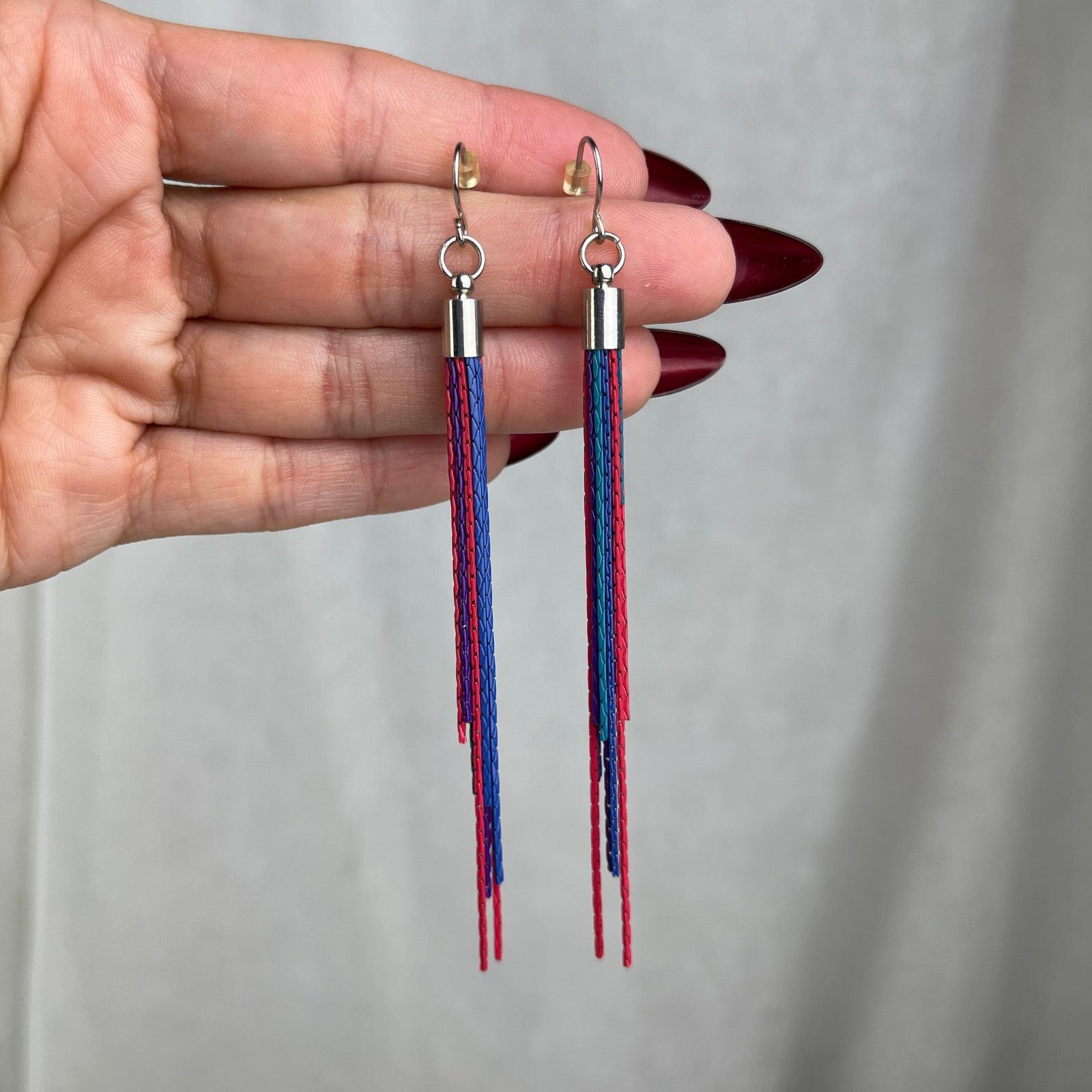 Other Colorful Chain Link Fringe Earrings Purple Teal Pink Blue Size ONE SIZE - 8 Thumbnail