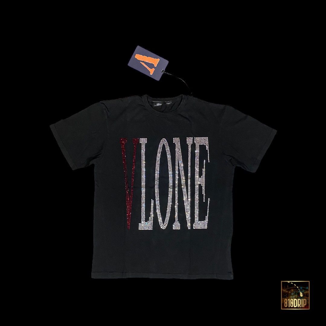 image of Vlone Rhinestone Staple Tee (S) in Black, Men's (Size Small)