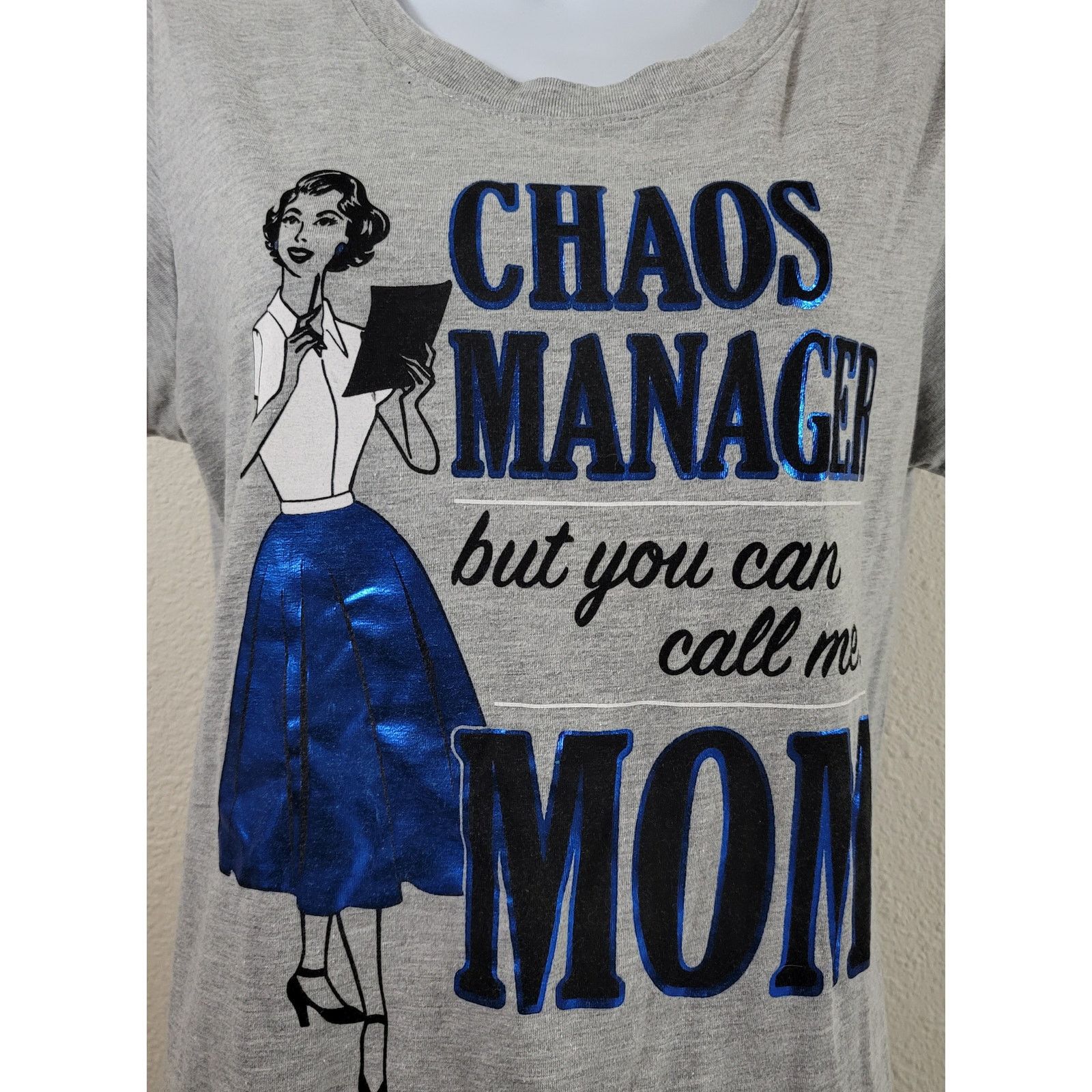 Other Gray Black Blue Chaos Manager Just Call Me Mom Top L Size L / US 10 / IT 46 - 2 Thumbnail