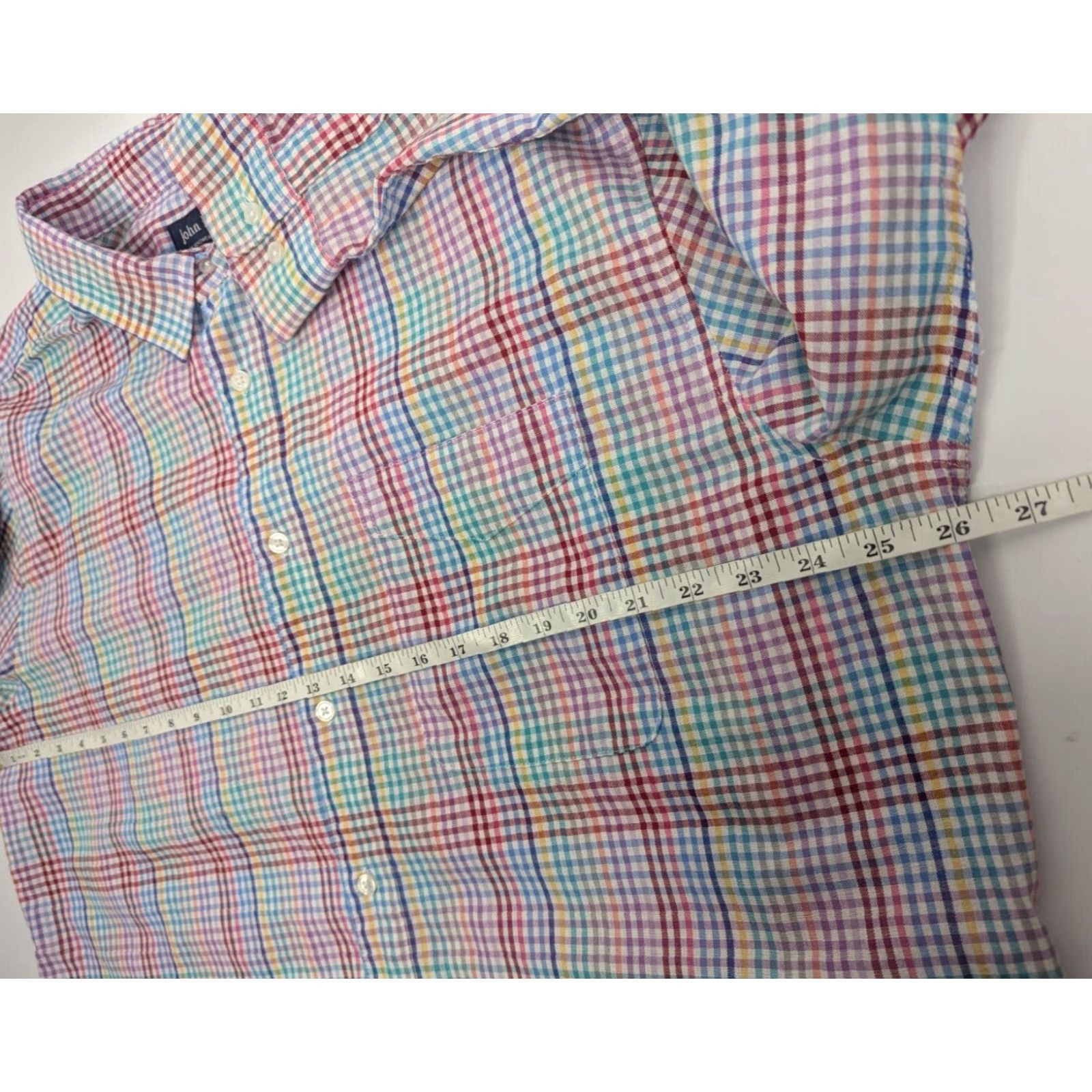 Blair John Blair Multicolored Checks Mens Button Up Long Sleeve Dress Shirt XL Size Size 46R - 5 Thumbnail