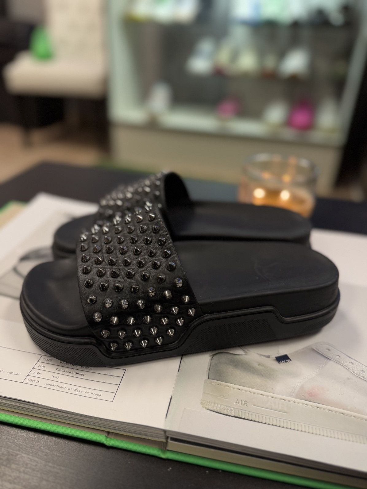 Spiked Leather Slides Louboutin Pool Fun Slides Christian
