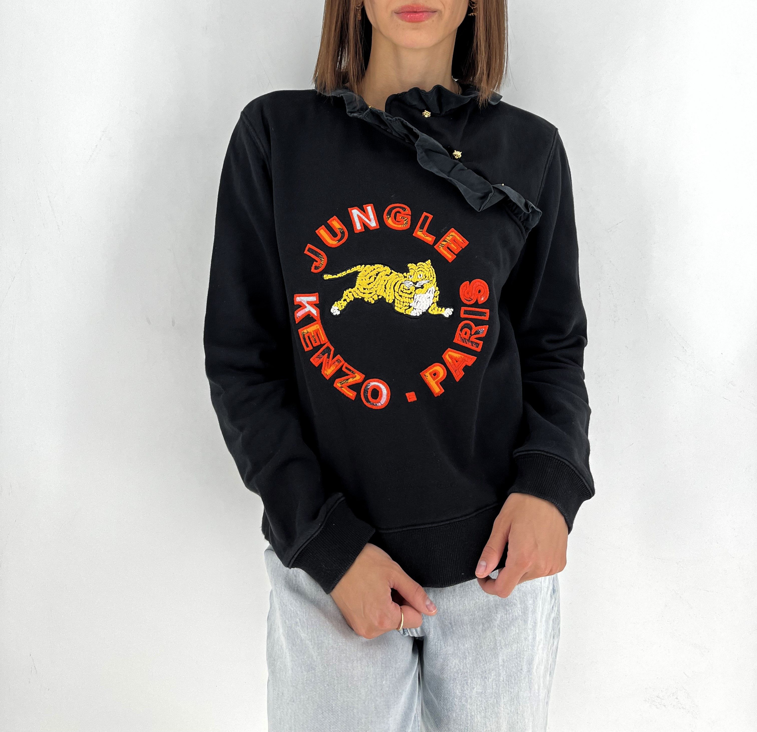 H&M KENZO X H&M Jungle Paris Black Ruffle Neck Sweater Sz M Size M / US 6-8 / IT 42-44 - 4 Thumbnail