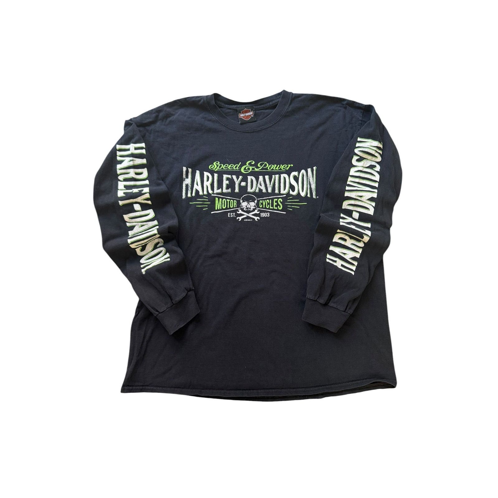 Harley Davidson Vintage Harley Davidson Speed & Power Green Long Sleeve Size US XL / EU 56 / 4 - 1 Thumbnail