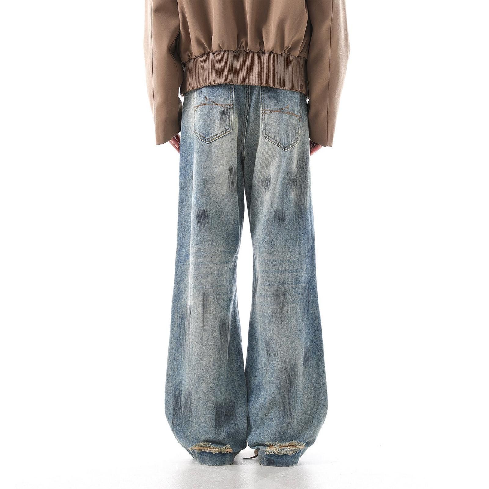 Vintage Light Blue Distressed Wide Leg Jeans, Baggy Denim Pants Size US 32 / EU 48 - 5 Thumbnail