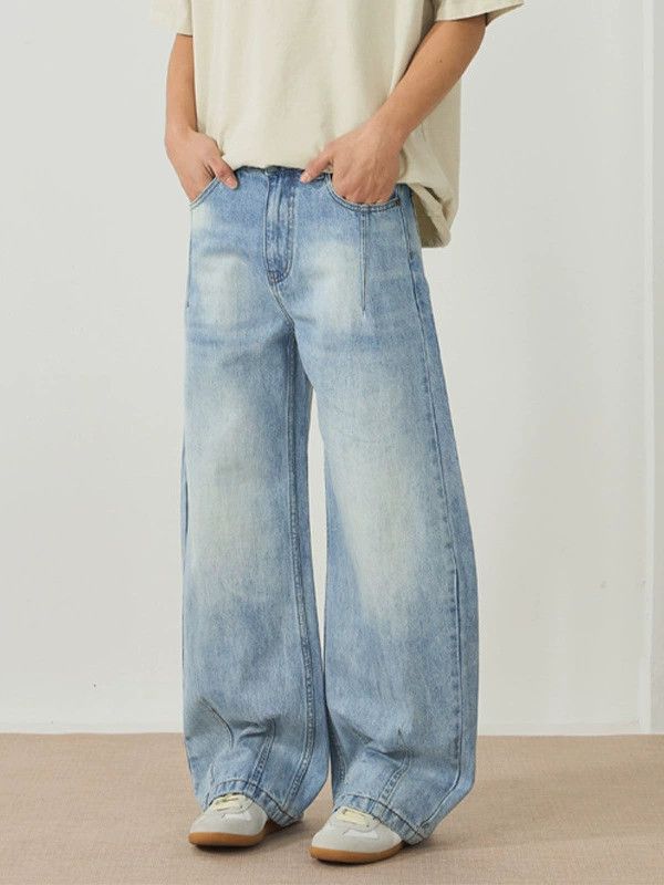 Jean Washed distressed men's wide-leg loose scimitar jeans Size US 32 / EU 48 - 3 Thumbnail