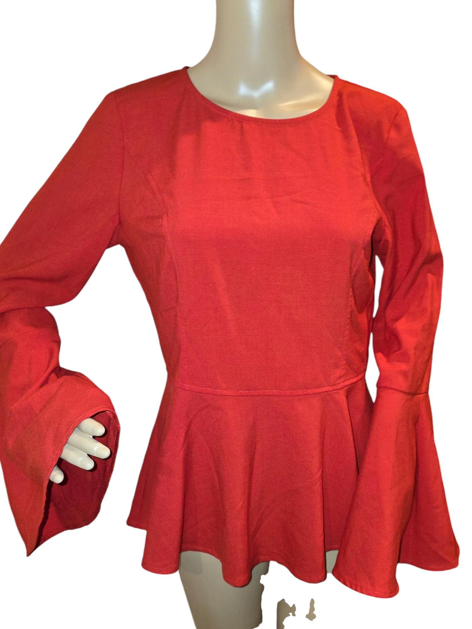 Hi Tec Stylish Red Bell Sleeve Peplum Top Size L / US 10 / IT 46 - 1 Thumbnail