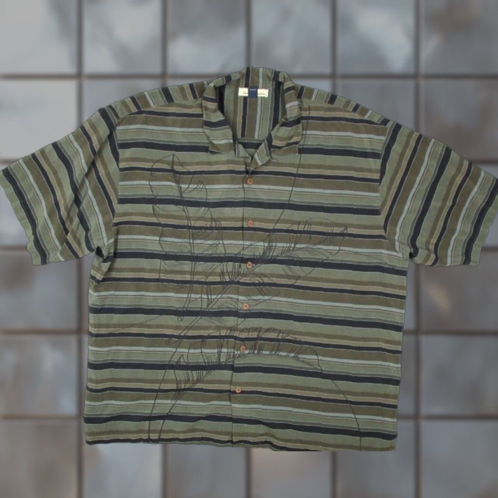 VINTAGE Tommy Bahama Shirt Men 2XL XXL Green Floral Silk Button Up Camp Hawaiian
