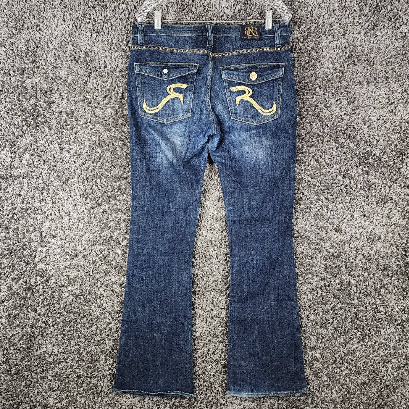 Vintage ROCK & REPUBLIC Womens Distressed Bootcut Jeans Size 12 Blue Size 34" / US 12 / IT 48 - 6 Thumbnail