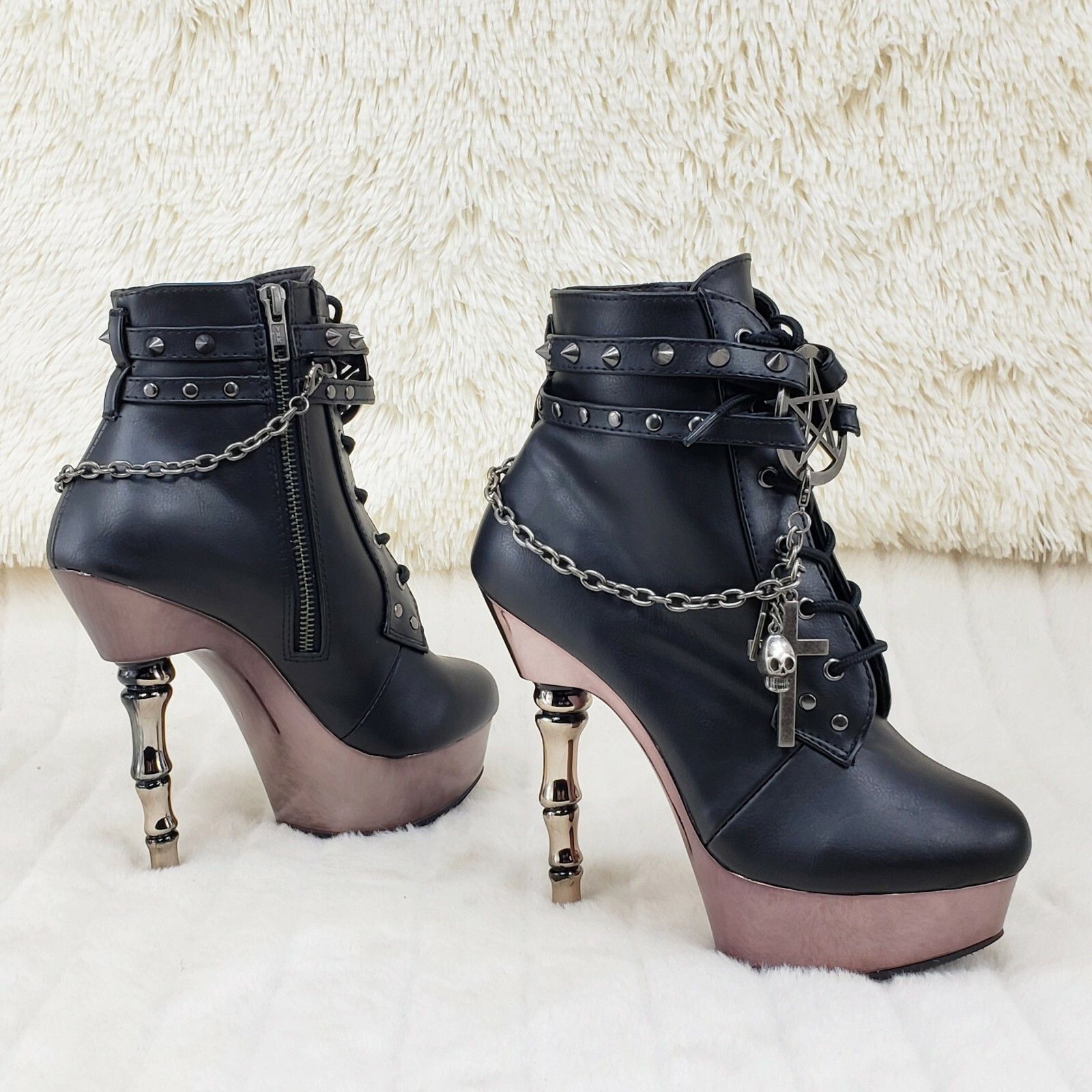 Other MUERTO 1001 Finger Bone Heel Platform Biker Ankle Boots Char Size US 10 / IT 40 - 7 Thumbnail