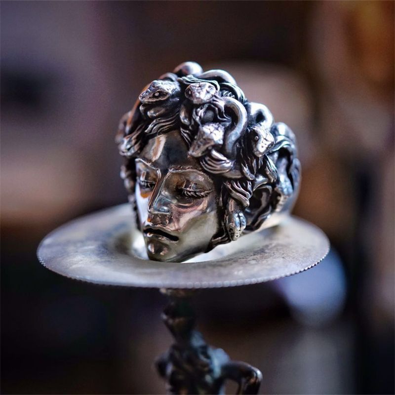 Avant Garde x Jewelry Medusa Design Jewelry Rings Open Chrome Ring (Size 7-13) in Silver, Men's