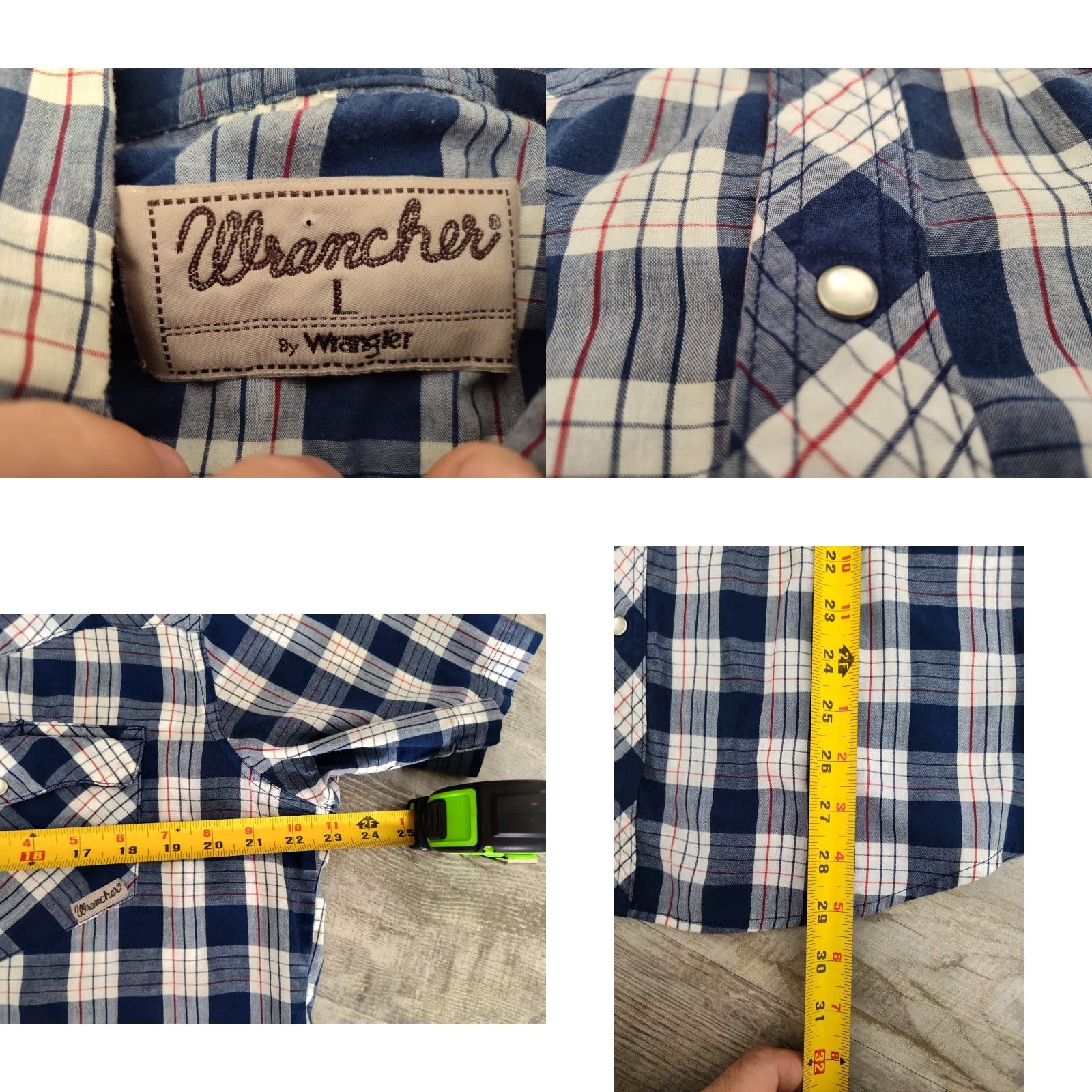 Wrangler VINTAGE Wrangler Western Shirt Blue Plaid Large Short Sleeve Pearl Snap Cowboy 90s Mens Size US L / EU 52-54 / 3 - 8 Thumbnail
