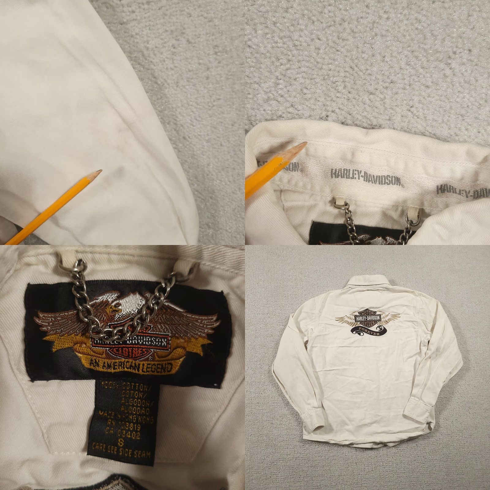 Harley Davidson Harley-Davidson Shirt Womens Small Off-White Snap Front Canvas Embroidered Wings Shirt Size S / US 4 / IT 40 - 9 Thumbnail