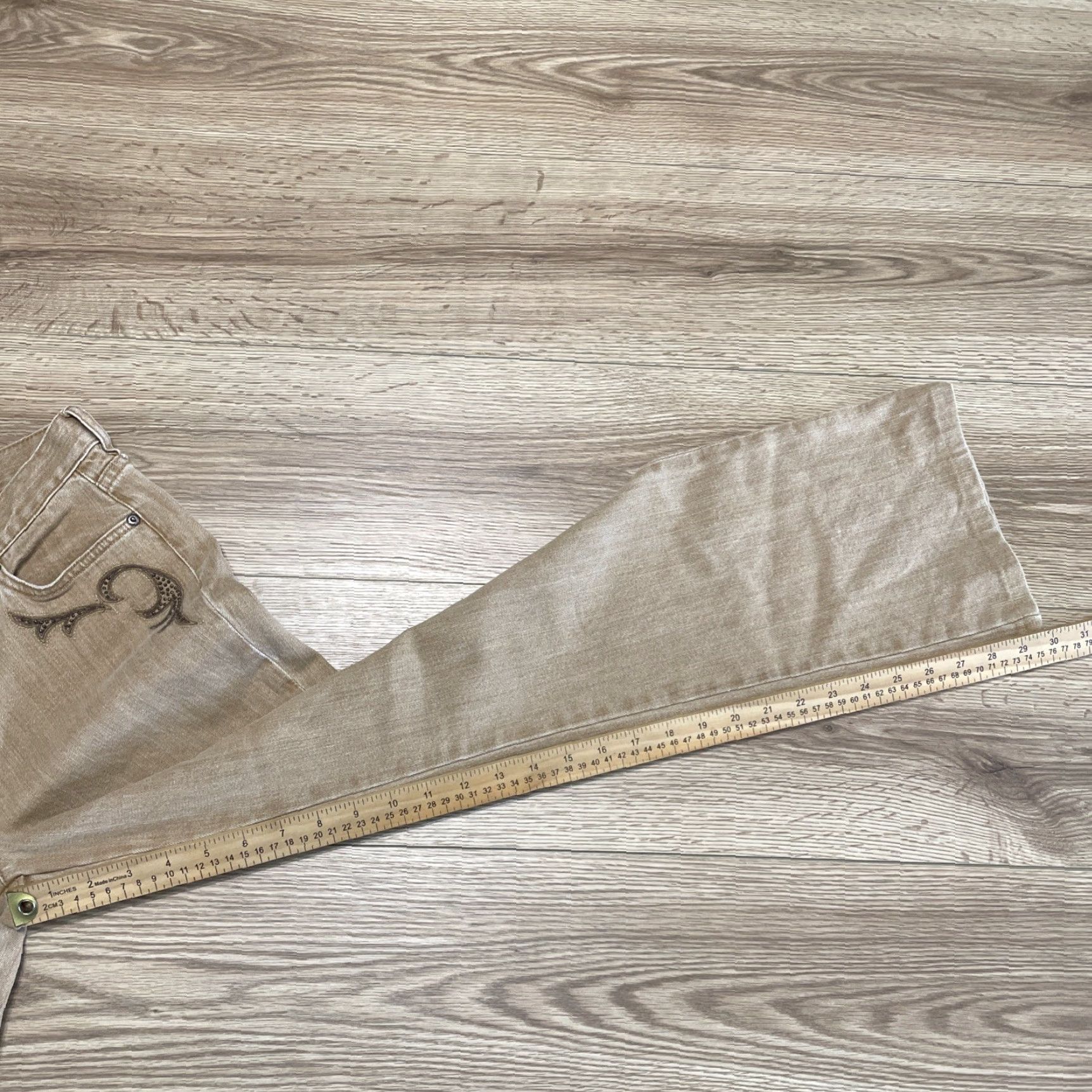 Vintage Lauren Jeans Co. Womens Stretch Bootcut Jeans Embroidered Tan Size 6 Size 28" / US 6 / IT 42 - 7 Thumbnail