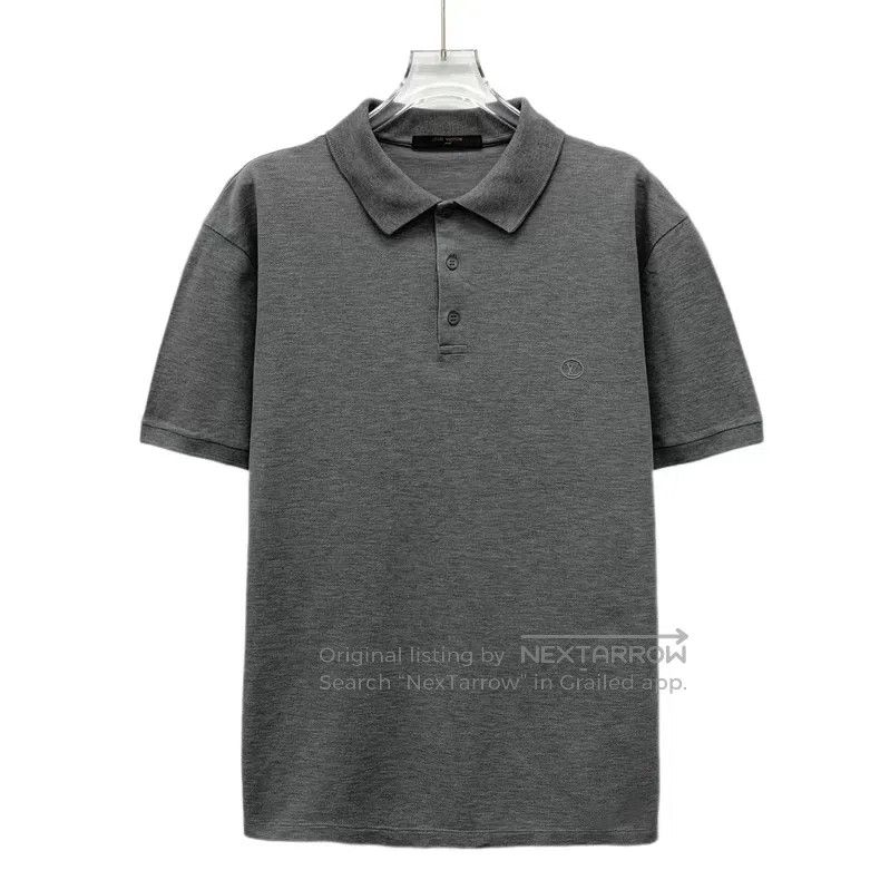 Louis Vuitton Grey logo embroidered cotton polo neck short