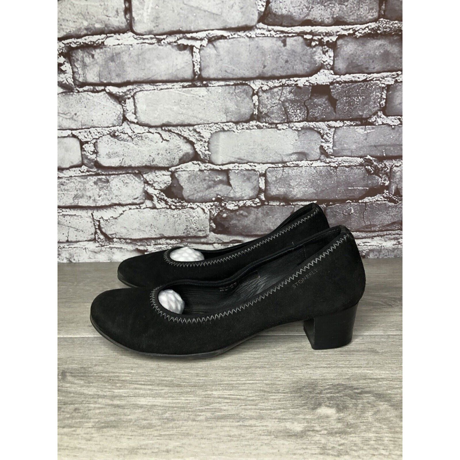 Other Stonefly Black Suede Leather Slip On Round Toe Dress Heels W Size US 8.5 / IT 38.5 - 15 Thumbnail