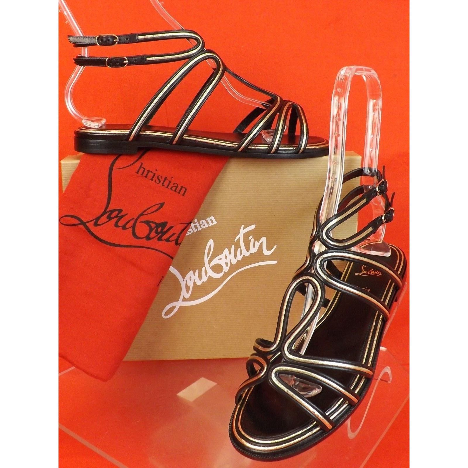 Christian Louboutin ZENOSANDY BLACK LEATHER CAGED FLATS GLADIATOR SANDALS 38.5 Size US 8.5 / IT 38.5 - 1 Thumbnail