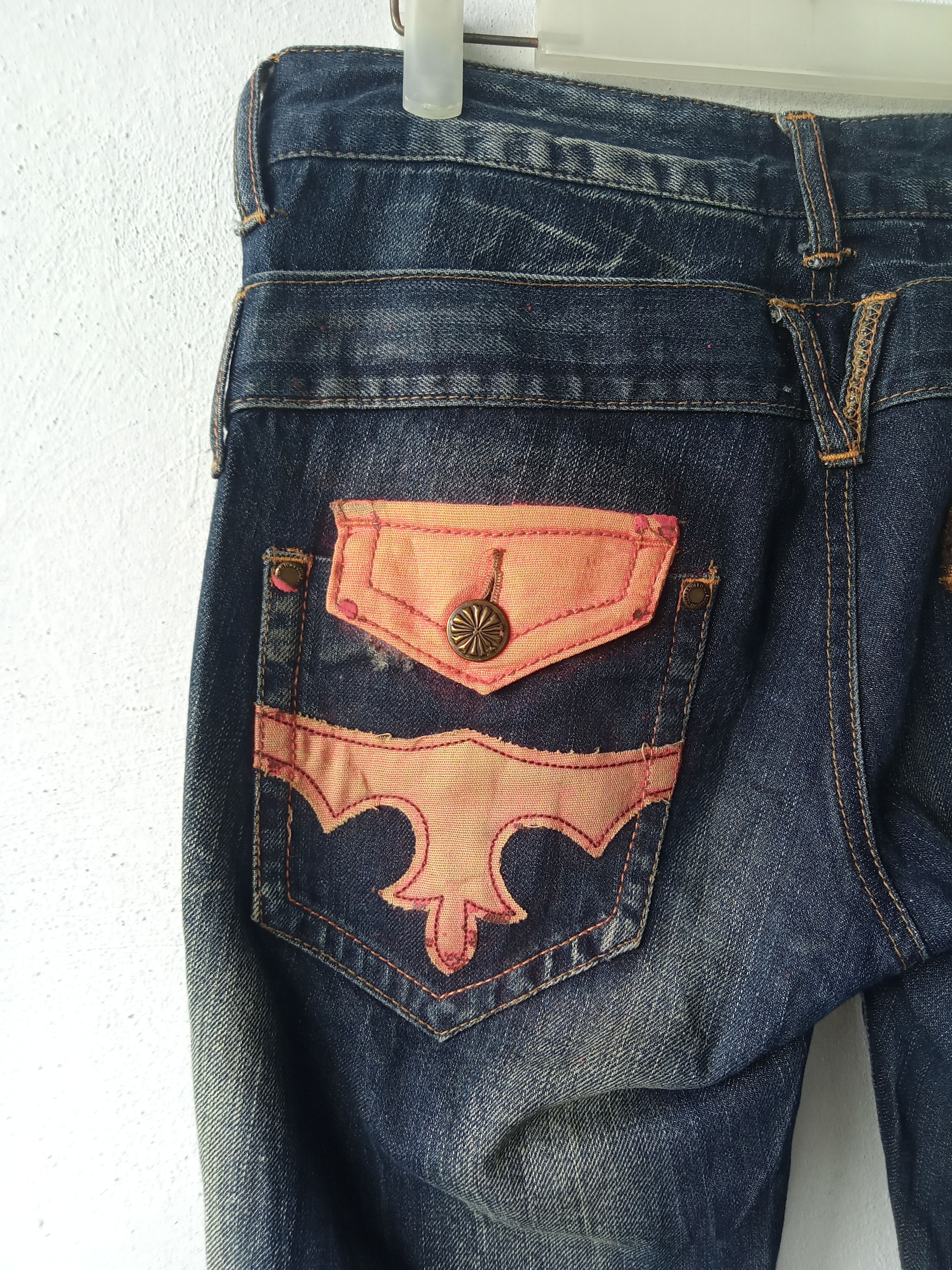 Japanese Brand Flared Japanese Distressed Dark Blue Jeans Size US 30 / EU 46 - 5 Thumbnail