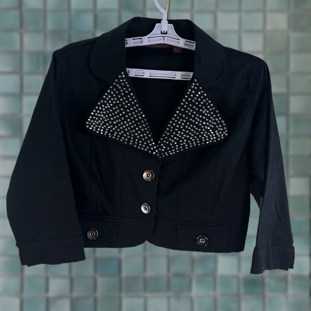 Vintage VINTAGE Women's Blazer Shirt Cropped Stretch Notch Lapel Party Wedding Black Size M Size M / US 6-8 / IT 42-44 - 1 Thumbnail