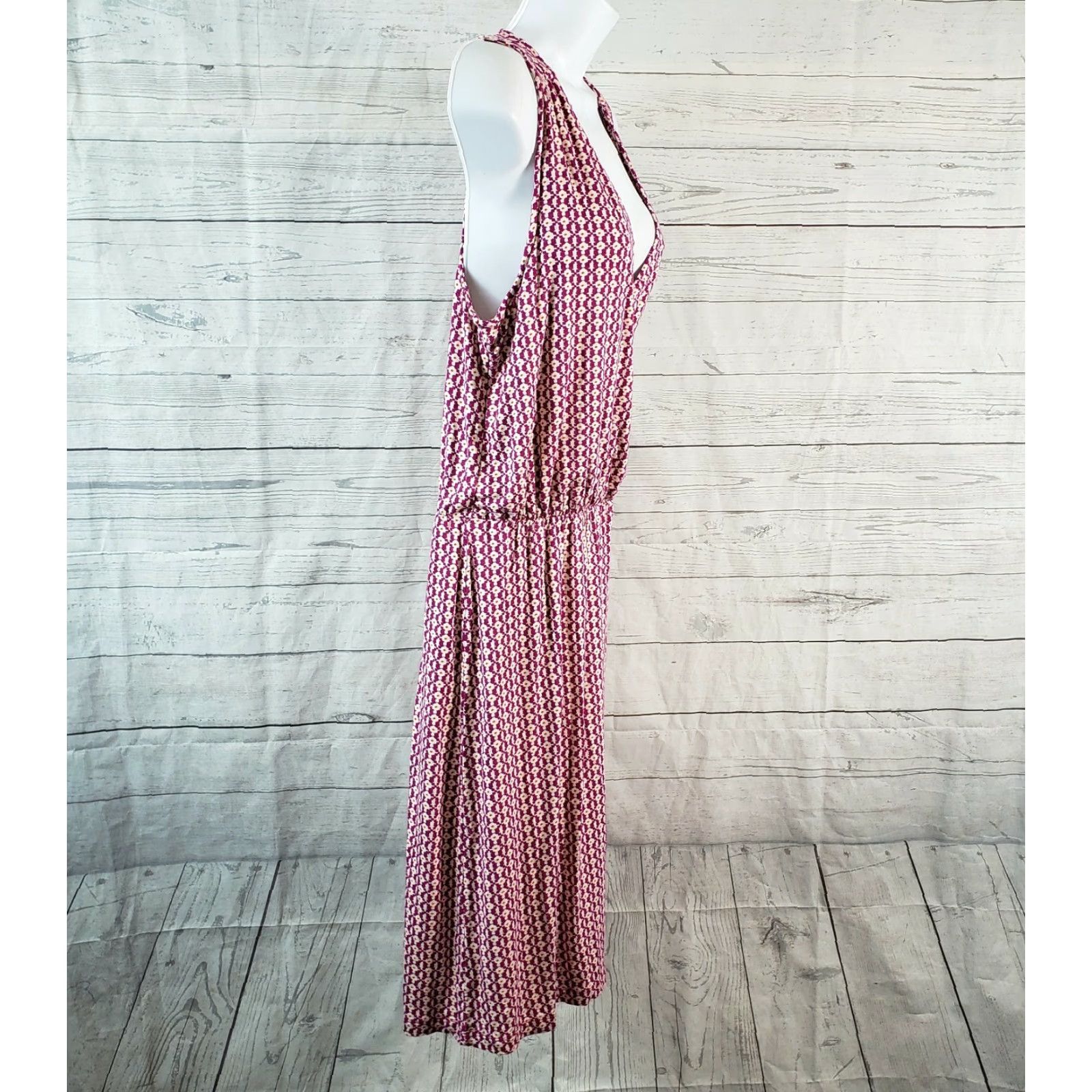 Old Navy Old Navy Womens Cross Front Dress Tank Dress L Tall Purple White Sleeveless Rayon Knit V-Neck Knee Length Womens Size L / US 10 / IT 46 - 3 Thumbnail