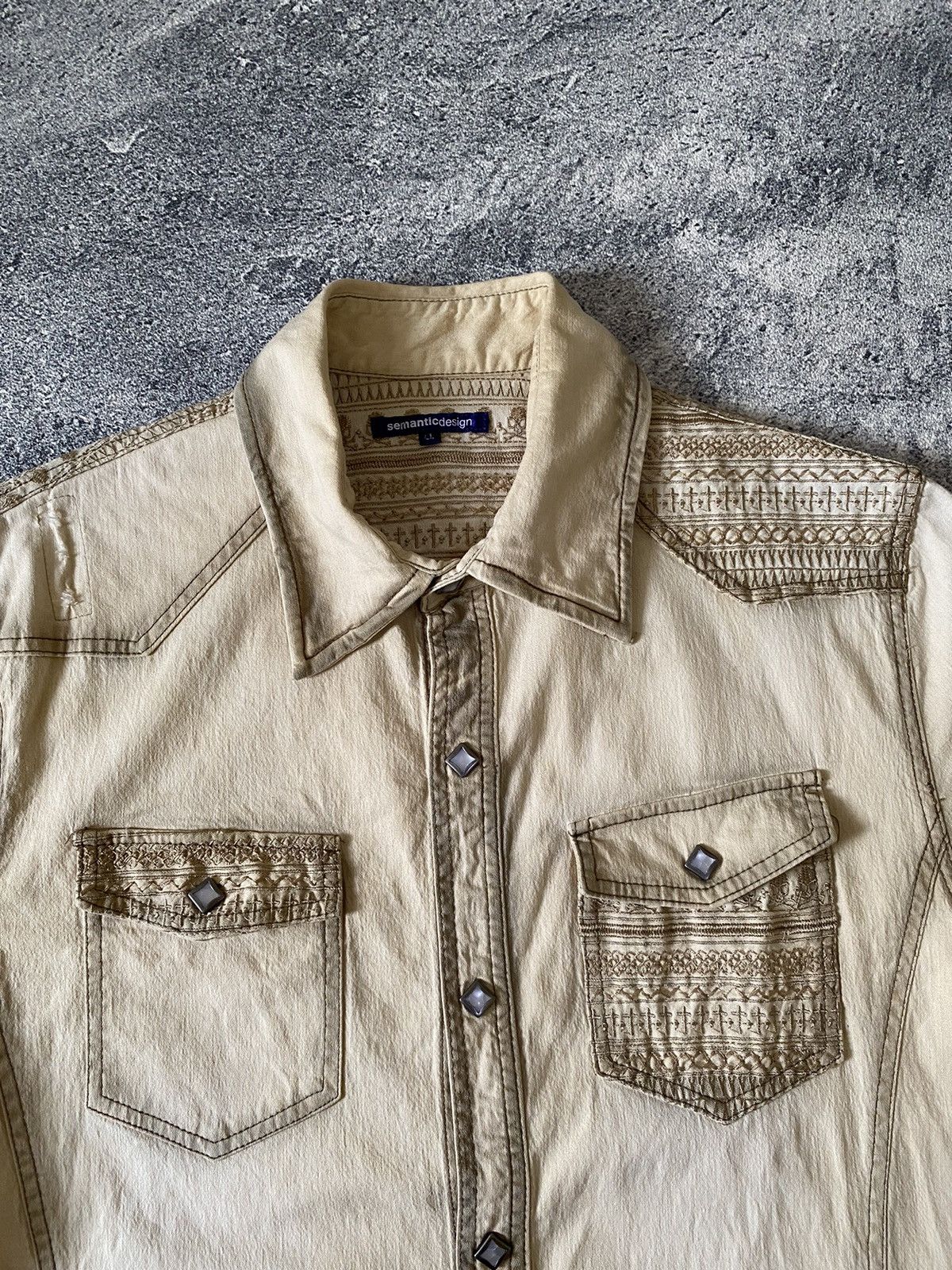 semanticdesign Y2K SEMANTIC DESIGN SKULL EMBROIDERED SNAP BUTTON SHIRT Size US L / EU 52-54 / 3 - 4 Thumbnail