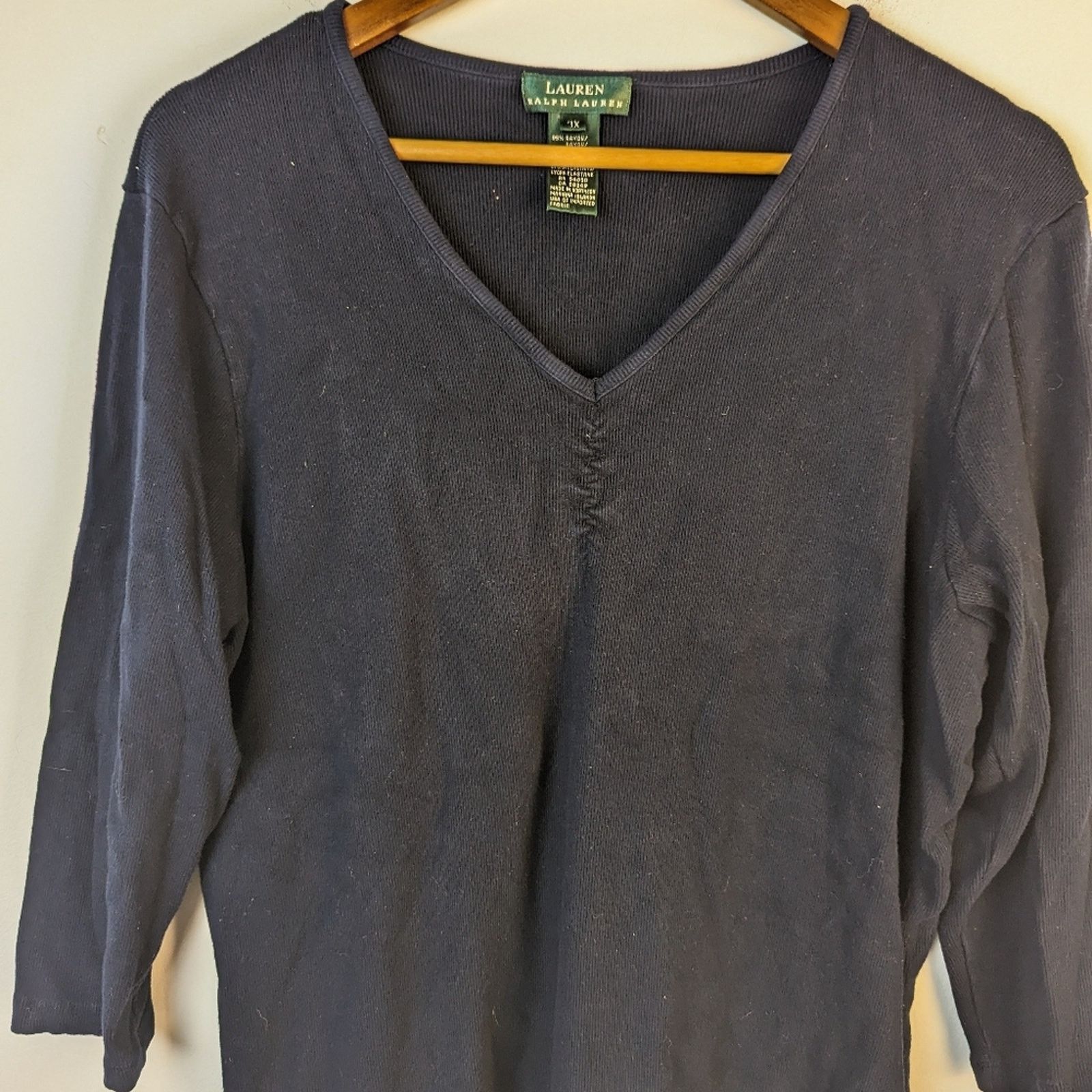 Lauren Ralph Lauren Lauren Ralph Lauren Ribbed V Neck Top - 3 XL Size 3XL / US 20-22 - 4 Thumbnail
