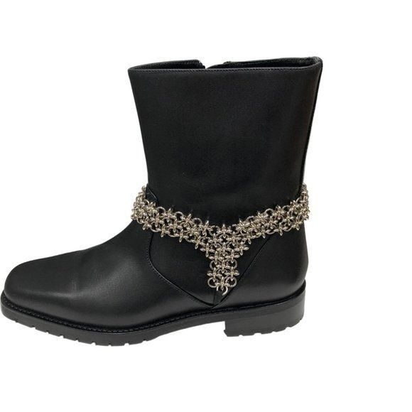 Manolo Blahnik Manolo Blahnik Black Leather Ankle Boots With Silver Chain E Size US 7.5 / IT 37.5 - 1 Thumbnail