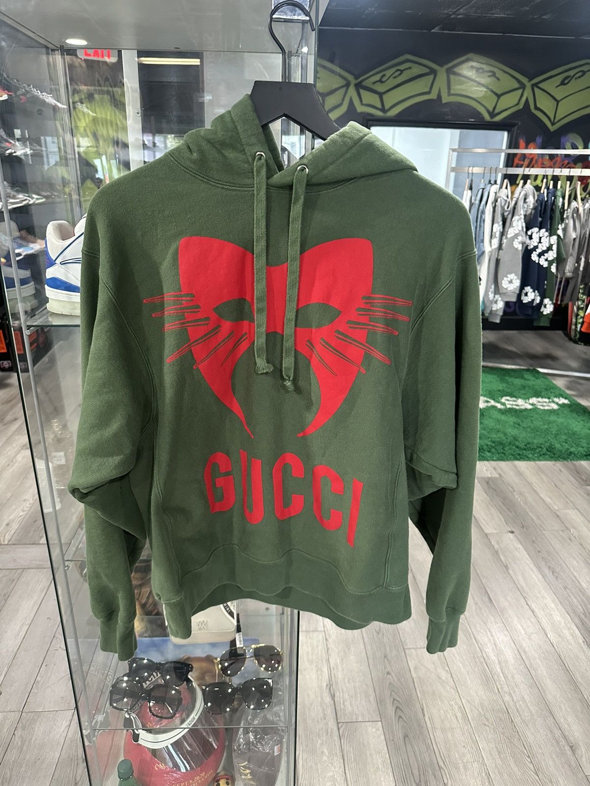 image of Gucci Mask Hoodie Olive, Men's (Size Small)