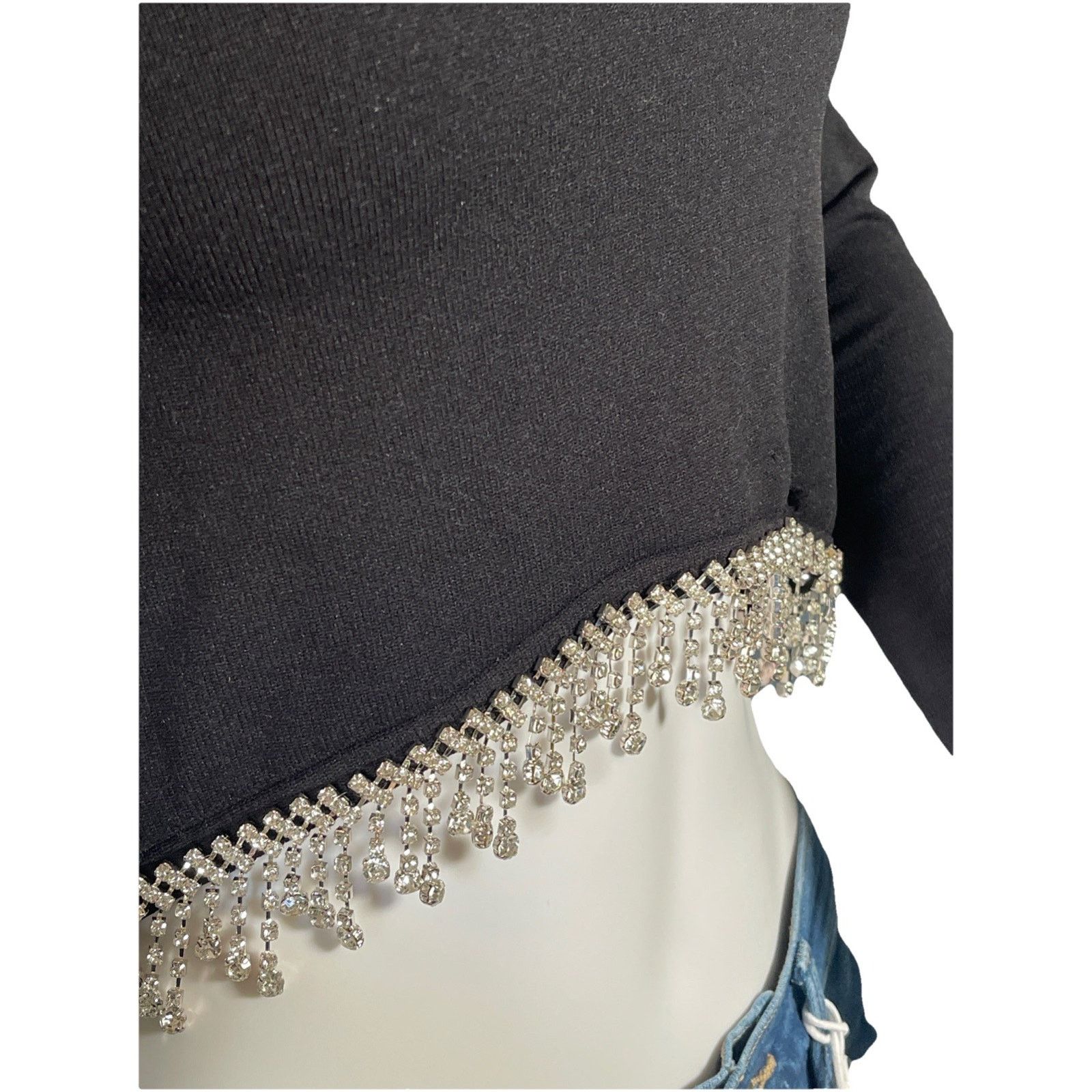 Forever 21 Forever 21 Long Sleeve Crystal Fringe Open Back Crop Black S Size S / US 4 / IT 40 - 2 Thumbnail