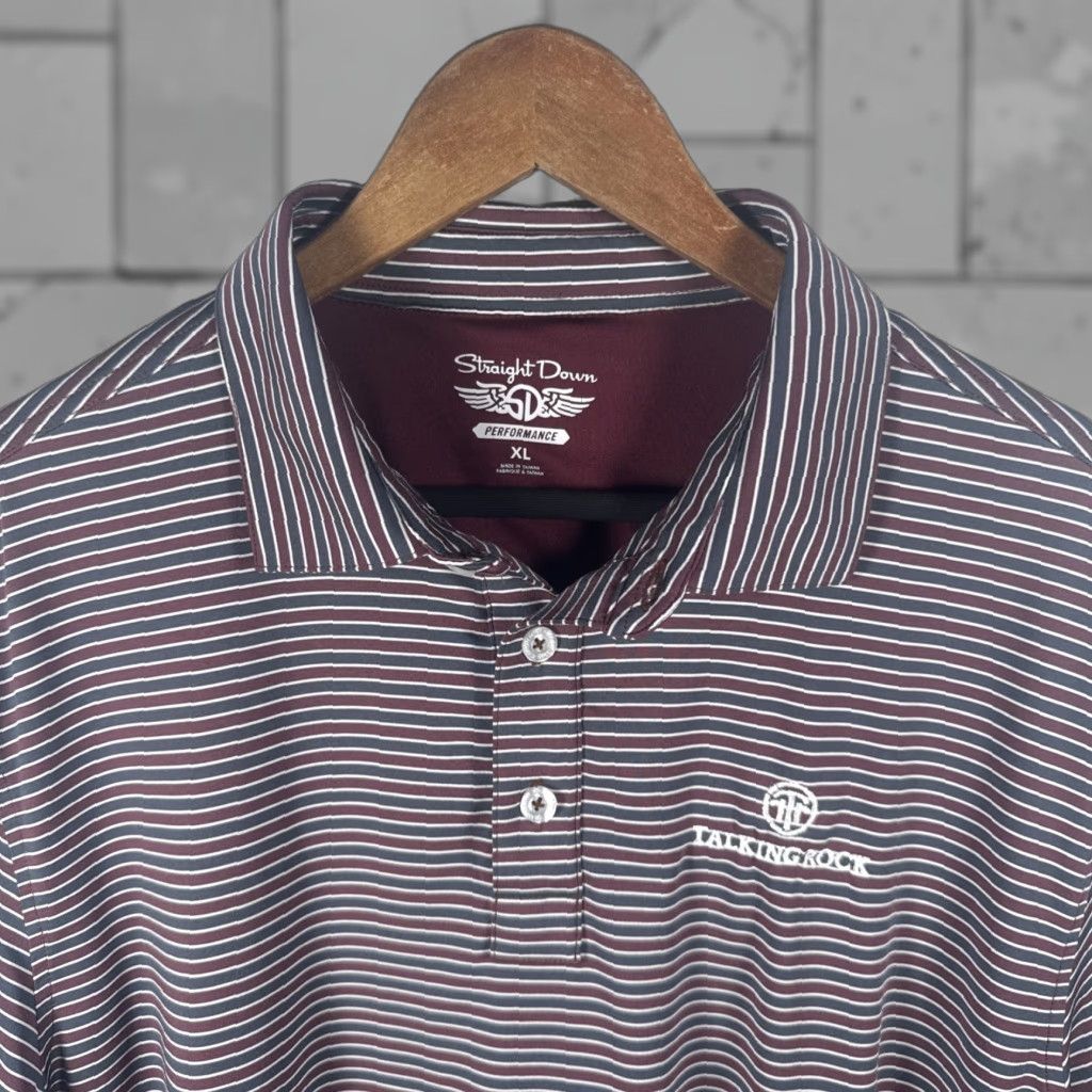 Vintage Straight Down Performance Red Striped Polo Shirt Mens XL Size Size US XL / EU 56 / 4 - 1 Thumbnail