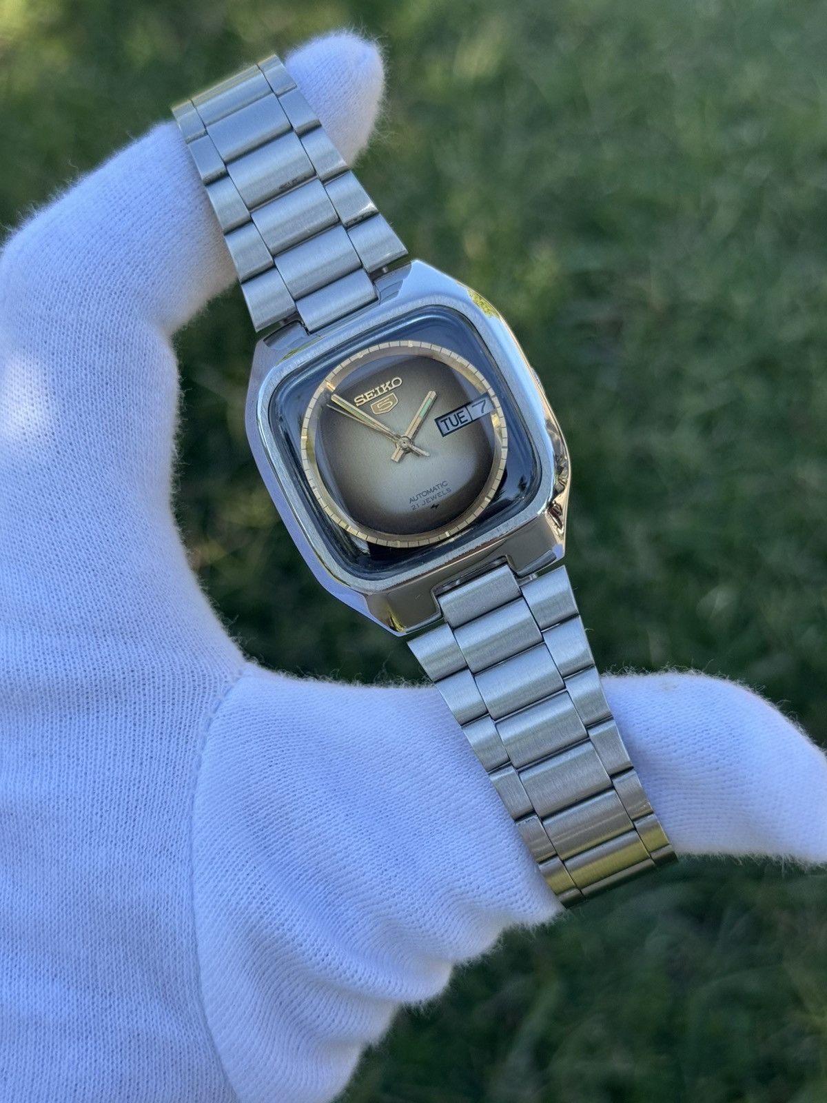 Seiko Vintage Seiko 5 Automatic Watch: smoke-grey Dial, mens watch Size 36 - 5 Thumbnail