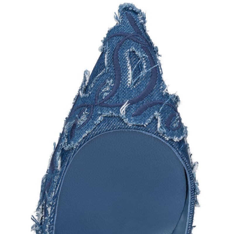Christian Louboutin os11x0526 Kate Toile Denim Brode 100mm Pumps in Blue Size US 11 / IT 41 - 4 Thumbnail