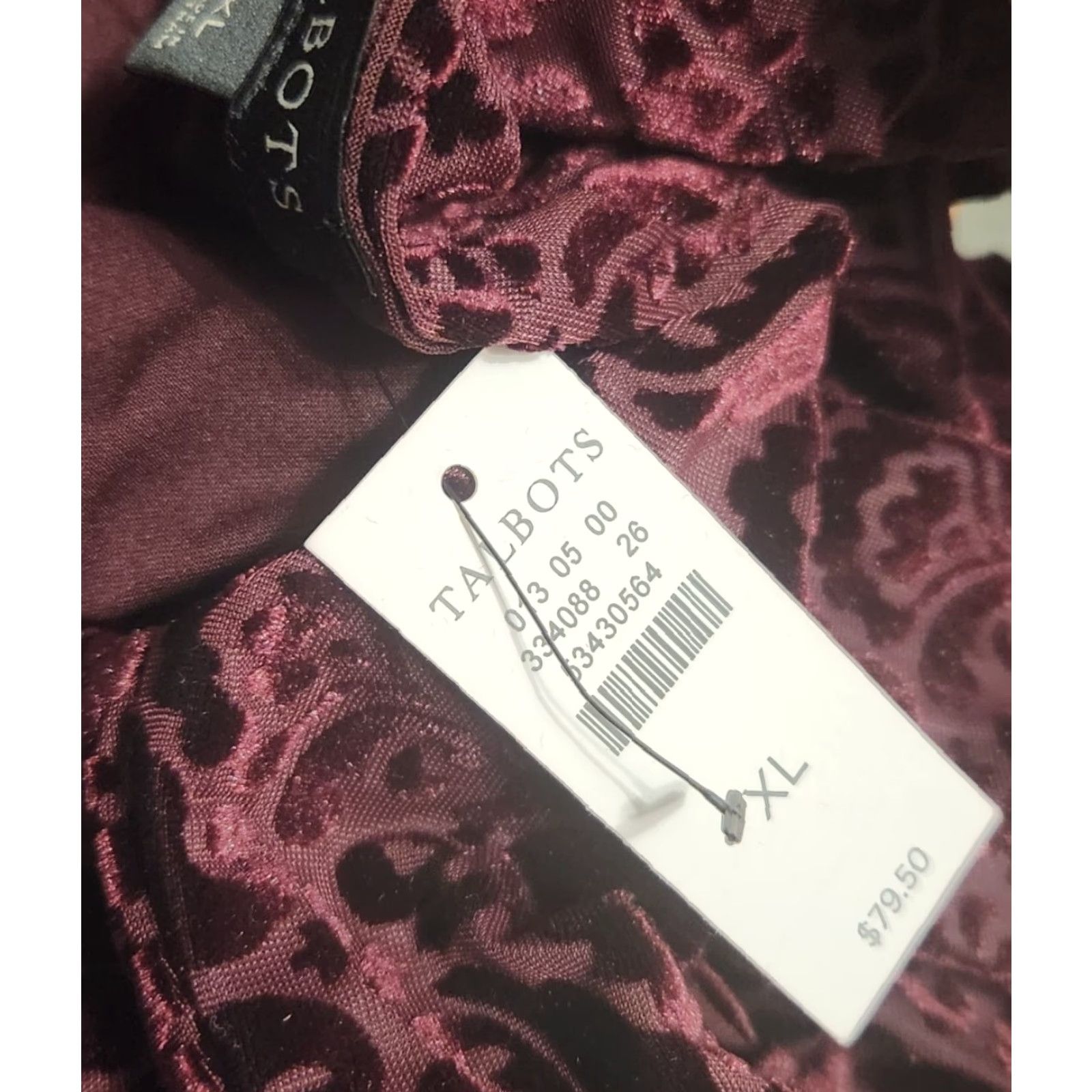 Talbots Talbots Shirt Womens Plus XL Red Velvet Burnout Party/Cocktail Knit Top Long Sleeve Round Neck Tie Sleeve Pattern Scroll Velvet Fabric Size XL / US 12-14 / IT 48-50 - 2 Thumbnail