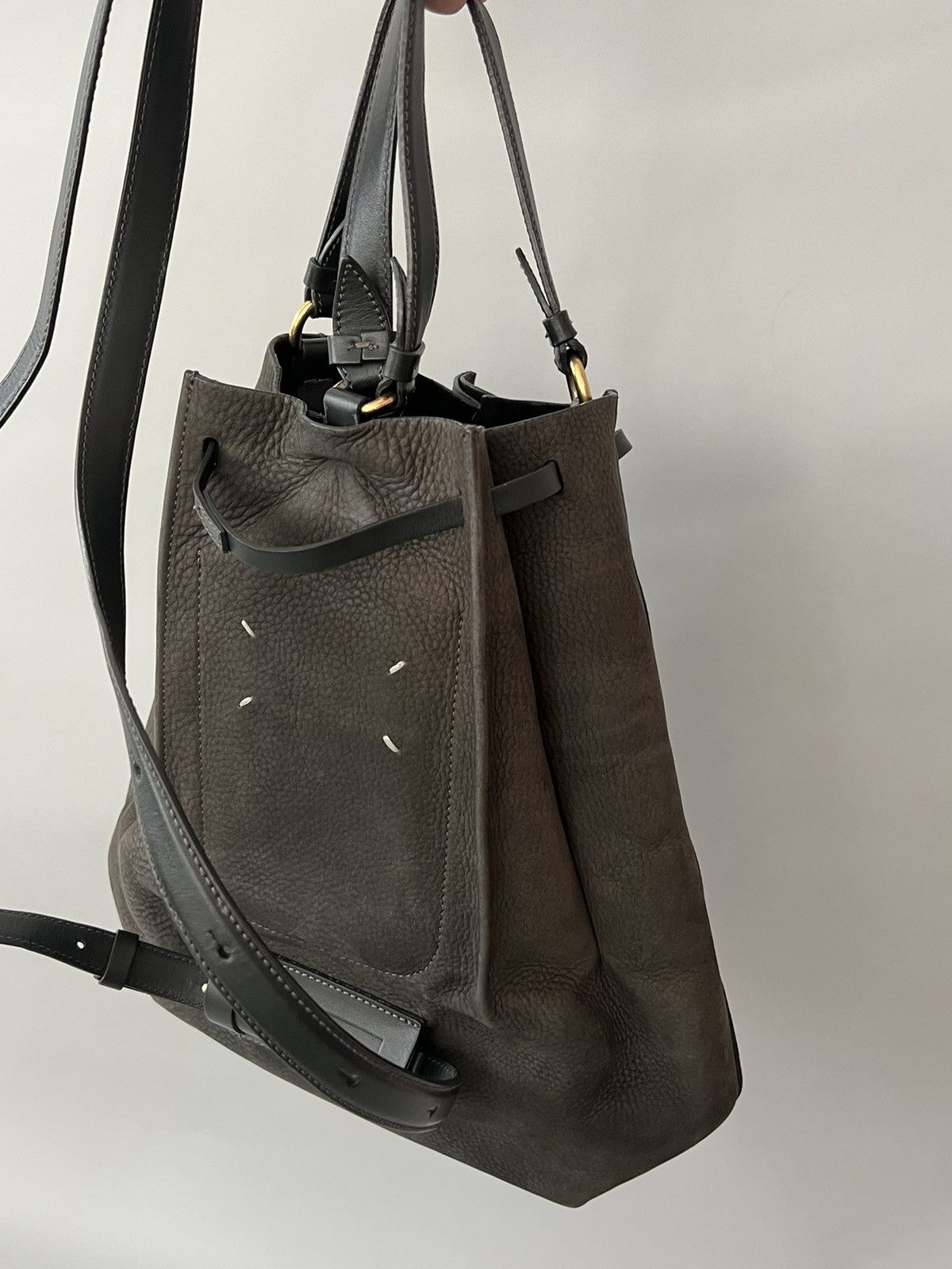 Maison Margiela Maison Margiela Large Nubuck Leather Bucket Bag In Dark Grey Size ONE SIZE - 2 Thumbnail
