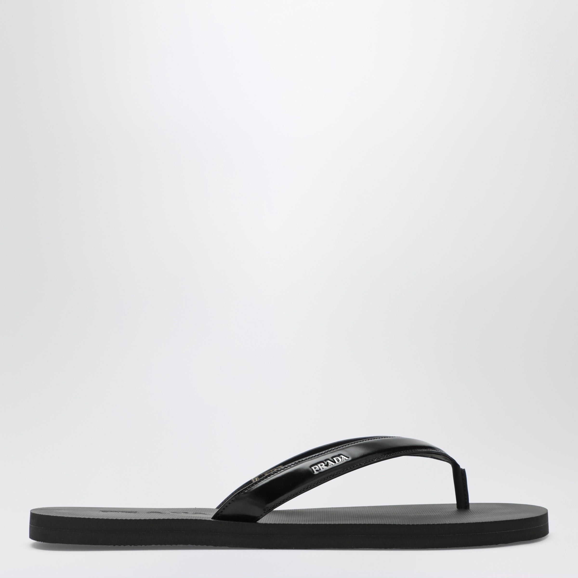 Prada Prada Black Brushed Leather Flip-Flop Sandals Size US 12 / EU 45 - 1 Thumbnail