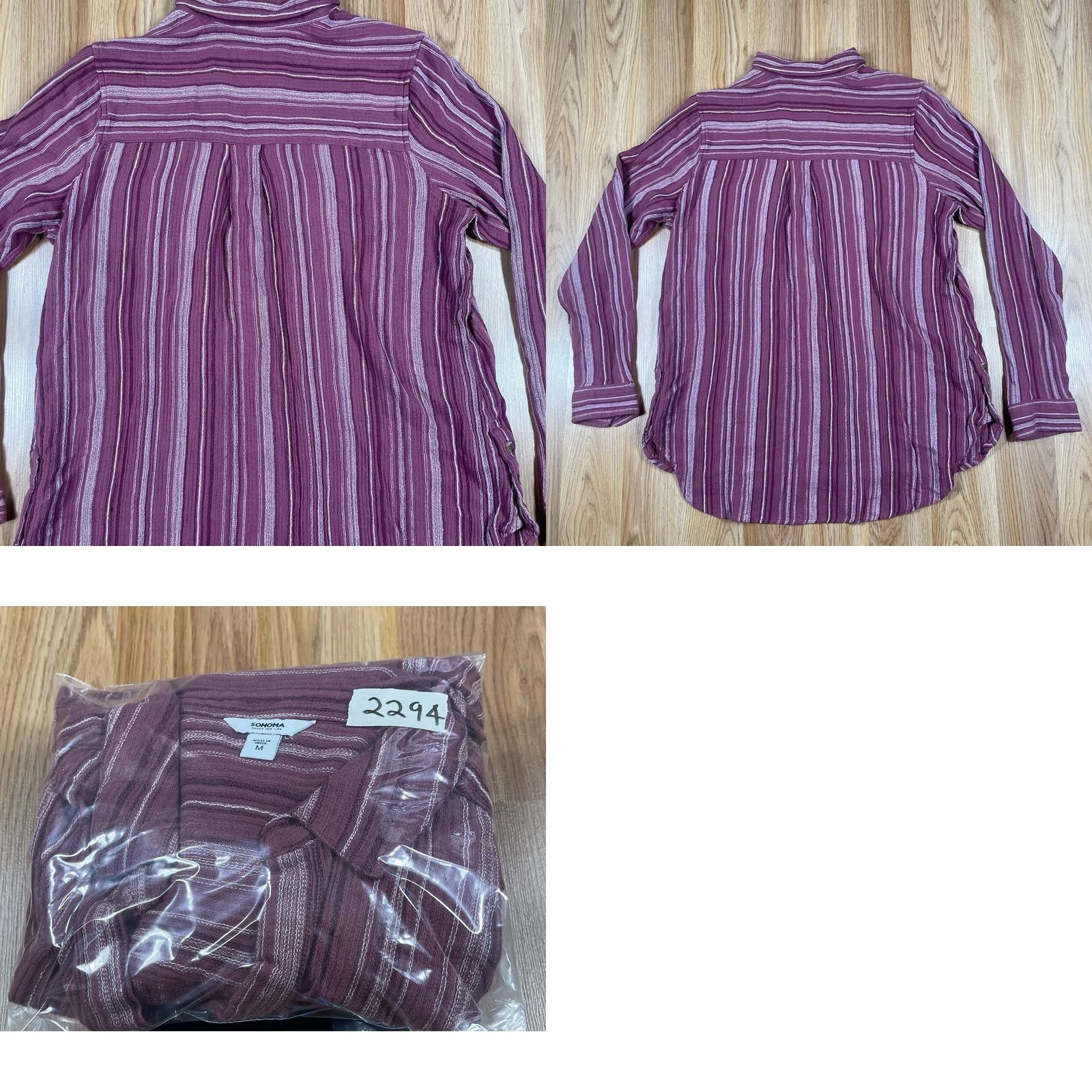 Vintage Sonoma Top Womens M Medium Striped Tunic Blouse Long Sleeve Shirt Cotton Rayon Blended Red Womens Shirt Tunic Blouse Casual V-Neck/Regular Fit - Size M / US 6-8 / IT 42-44 - 9 Thumbnail