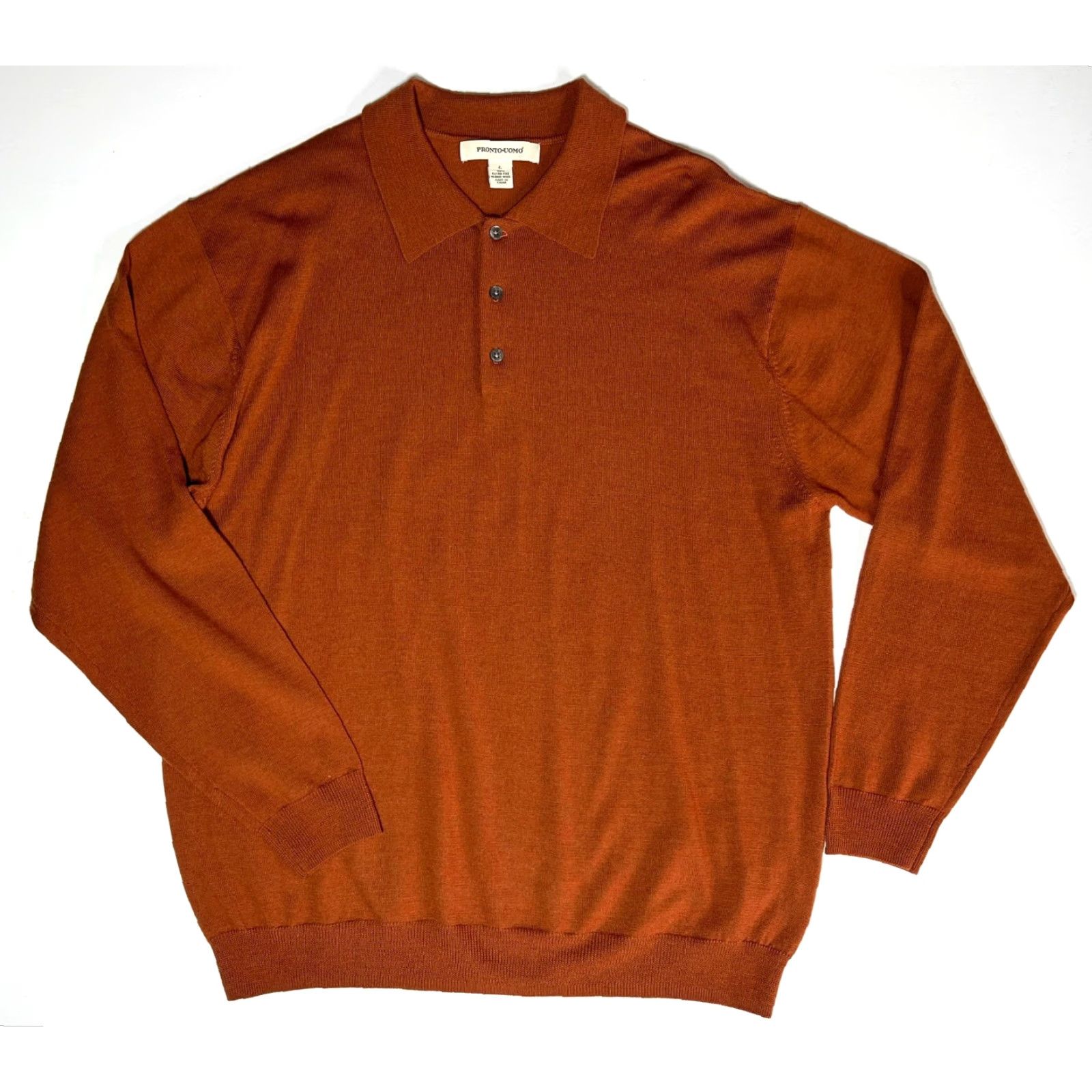 Pronto Uomo Pronto Uomo Men's Pullover Sweater Shirt Category: Sweater Size L Burnt Orange Merino Wool Collared Knit Classic Preppy City Mens Size US L / EU 52-54 / 3 - 3 Thumbnail