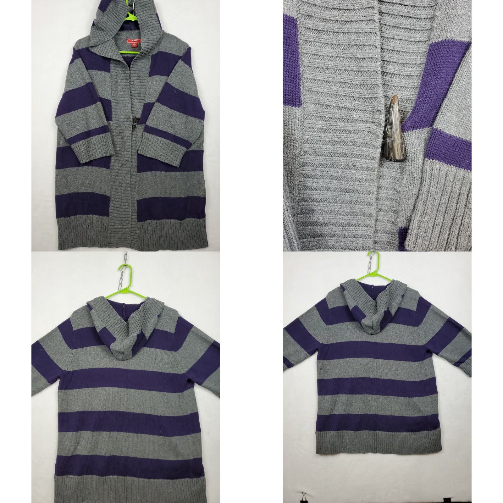 Chaps Chaps Multicolor Striped Hooded Toggle Button Half Sleeve Cardigan Sweater Women XL V-Neck Casual Modern Designer 100% Cotton Knit Mother Size XL / US 12-14 / IT 48-50 - 9 Thumbnail